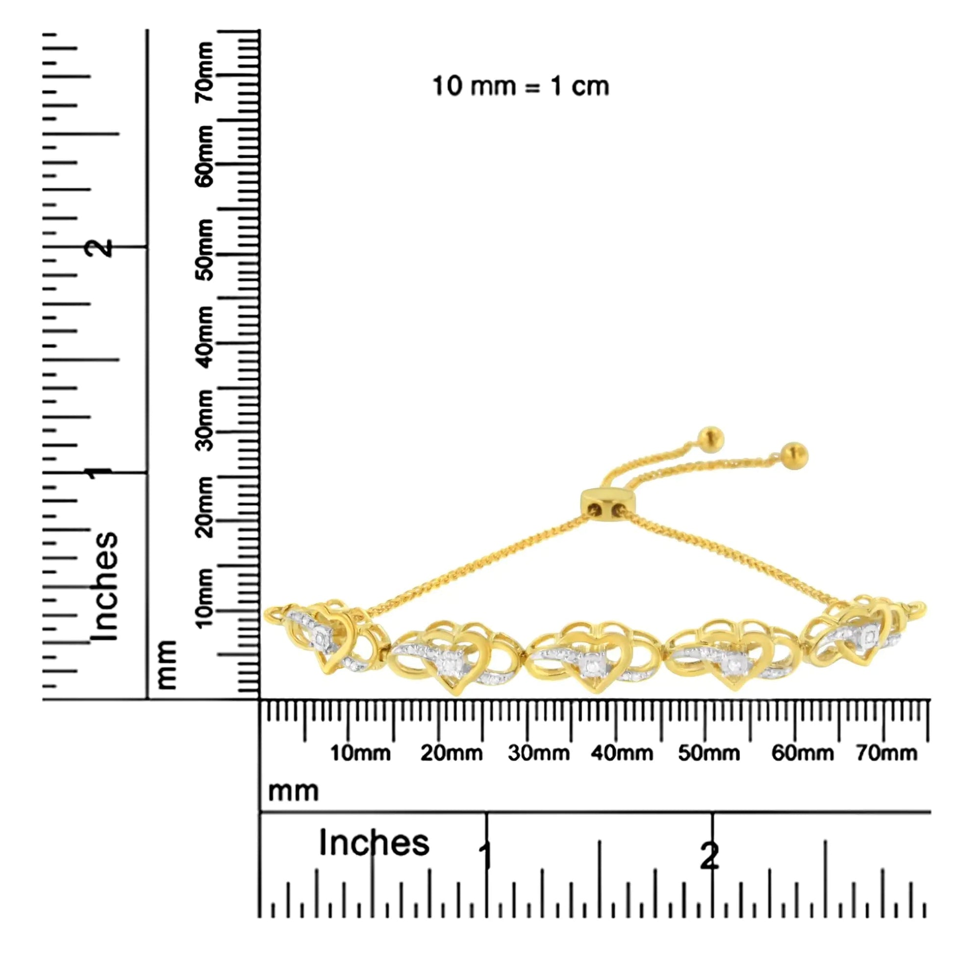 14K Yellow Gold Plated .925 Sterling Silver 1/10 Cttw Diamond Infinity Heart Shaped 4” - 10” Adjustable Bolo Bracelet (H - I Color, I2 - I3 Clarity) | | Elegant Emulations Jewelry USA