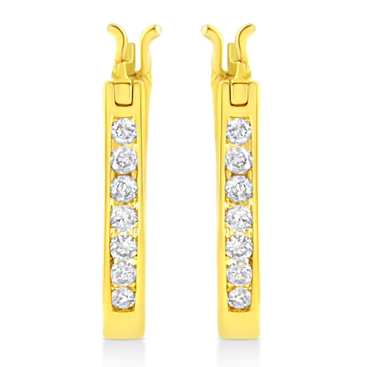 14K Yellow Gold Plated .925 Sterling Silver 1/4 Ct Diamond Lever - back 3/4" Inch Hoop Earrings (K - L Color, I2 - I3 Clarity) | Earrings | Elegant Emulations Jewelry USA