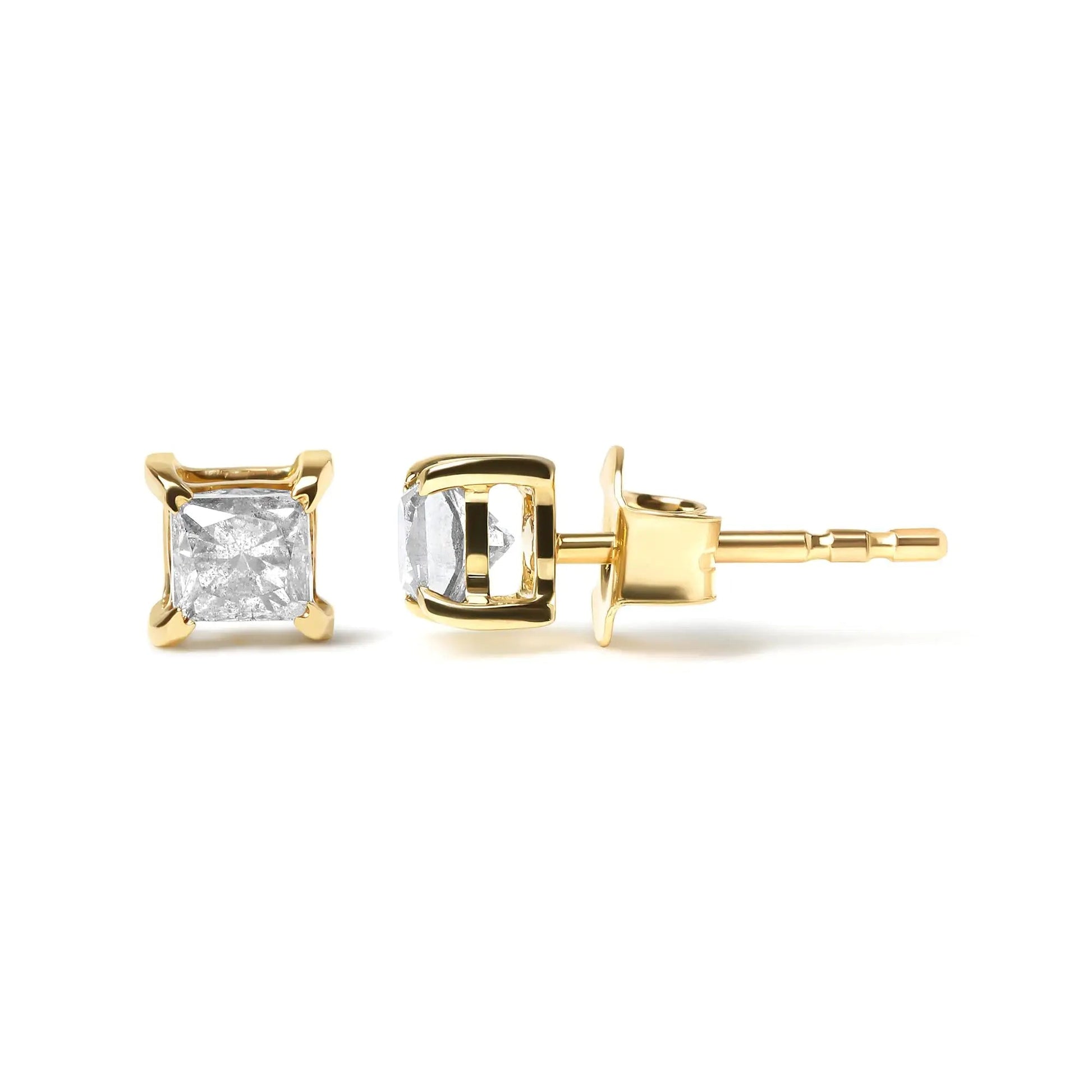 14K Yellow Gold Princess Brown Diamond Studs | Earrings | Elegant Emulations Jewelry USA