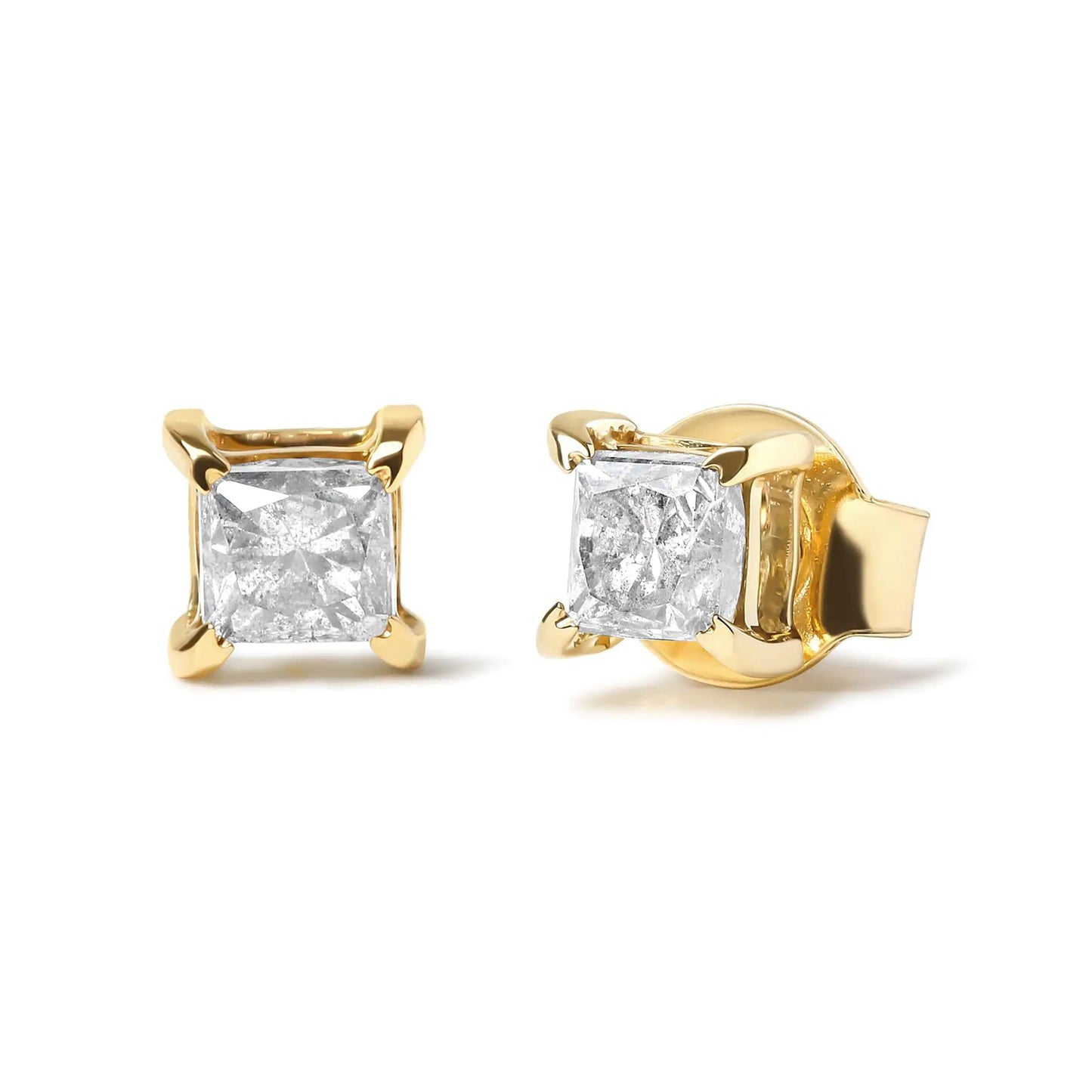 14K Yellow Gold Princess Brown Diamond Studs | Earrings | Elegant Emulations Jewelry USA