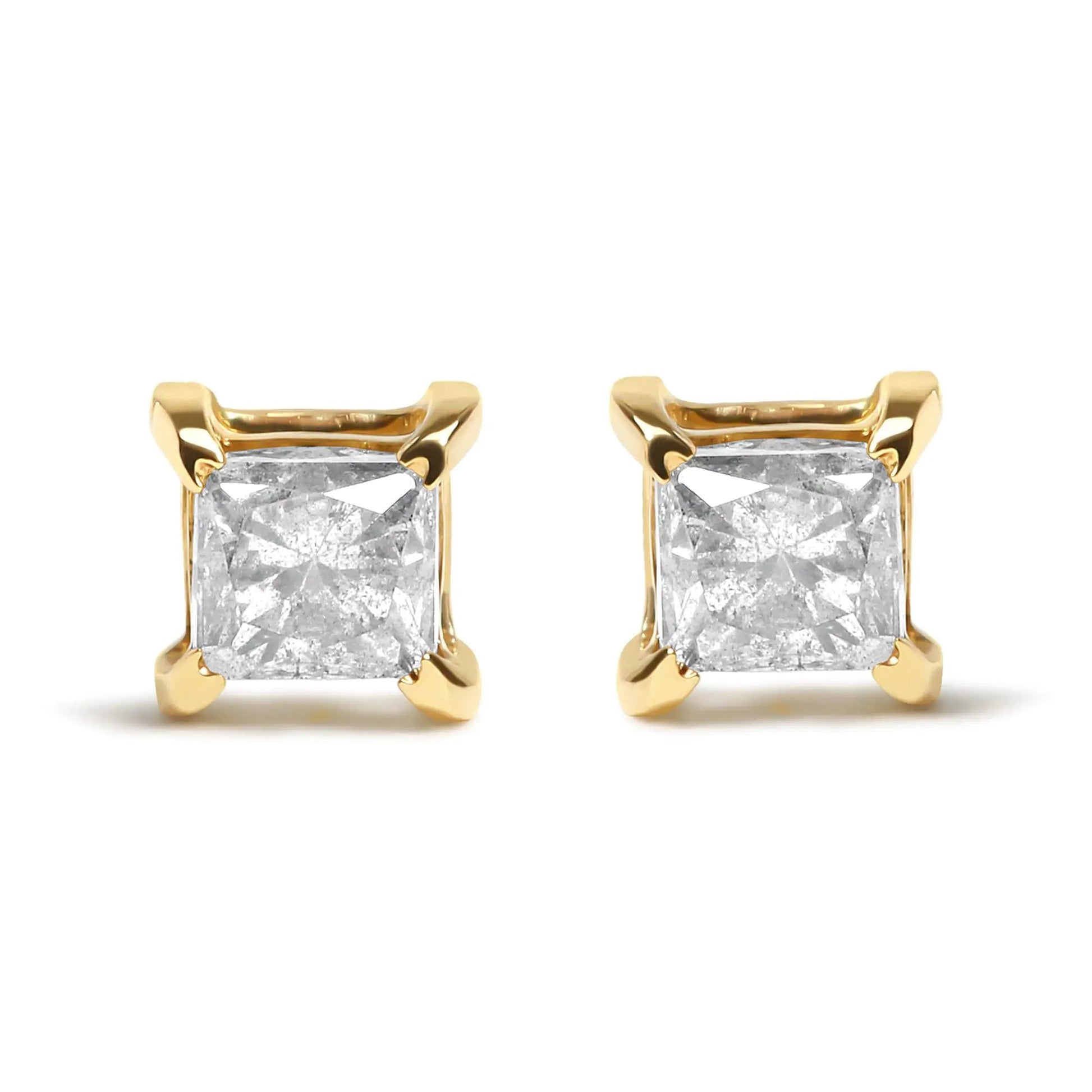 14K Yellow Gold Princess Brown Diamond Studs | Earrings | Elegant Emulations Jewelry USA