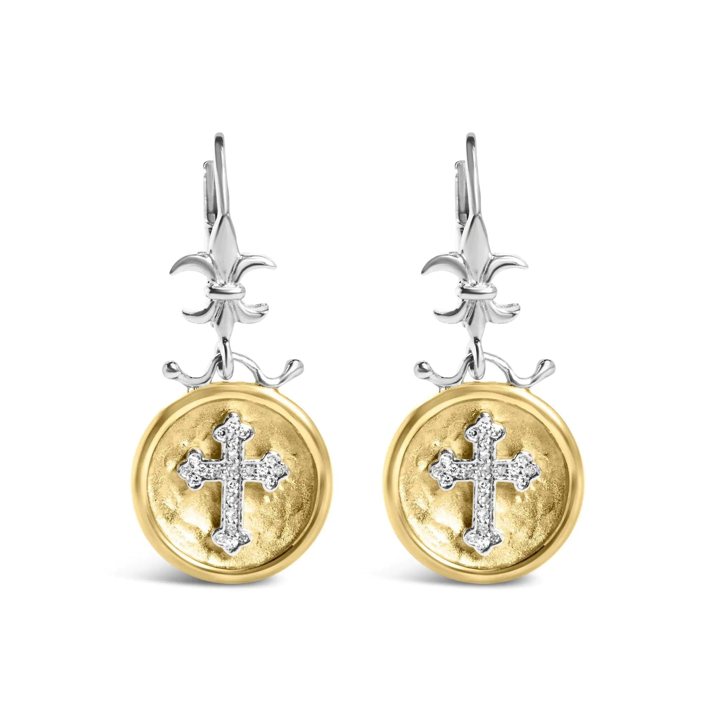 18K Gold Plated Silver Diamond Cross Medallion Earrings | Earrings | Elegant Emulations Jewelry USA