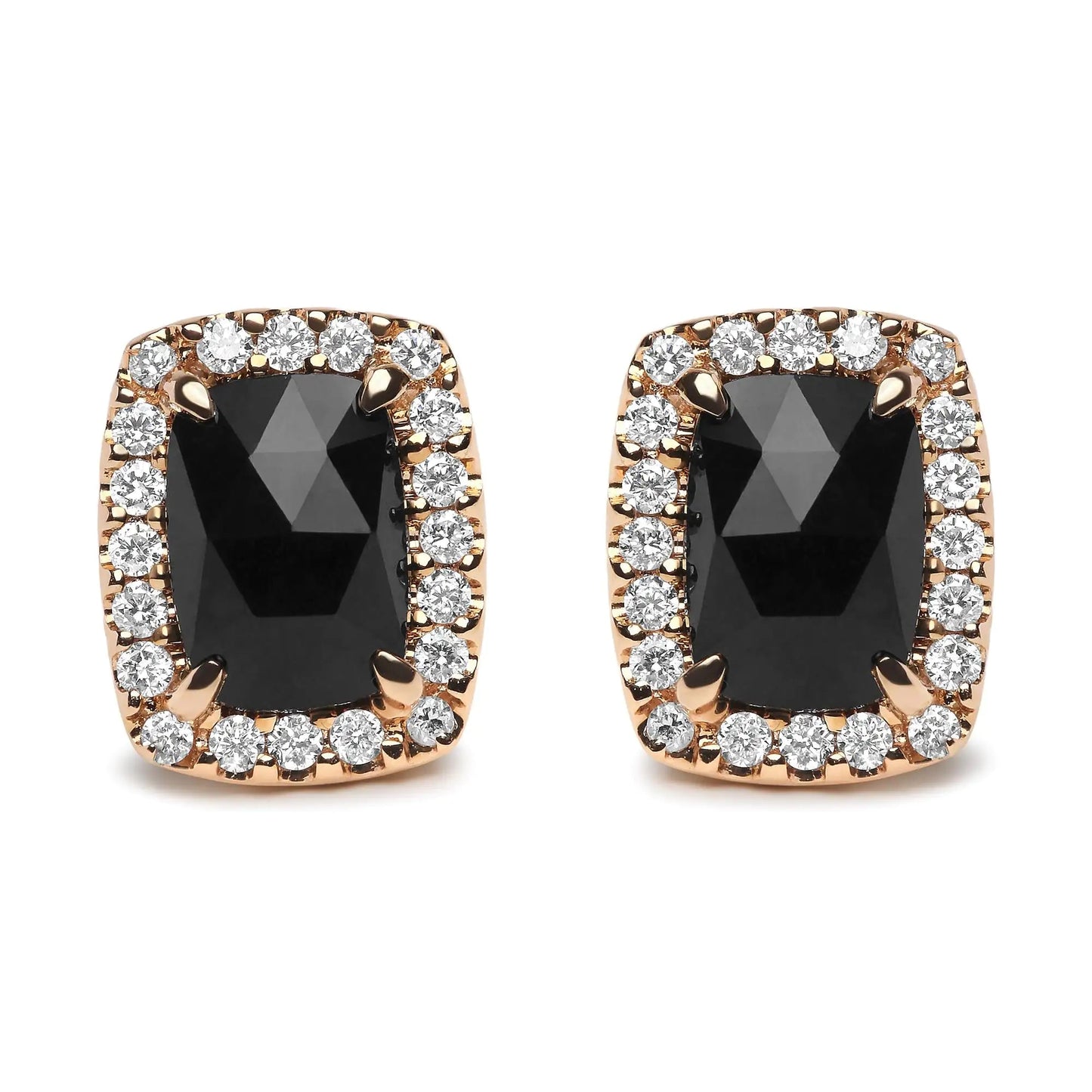 18K Rose and White Gold 1/4 Cttw Round Diamond and 8x6mm Cushion Cut Black Onyx Gemstone Halo Stud Earrings (G - H Color, SI1 - SI2 Clarity) | | Elegant Emulations Jewelry USA