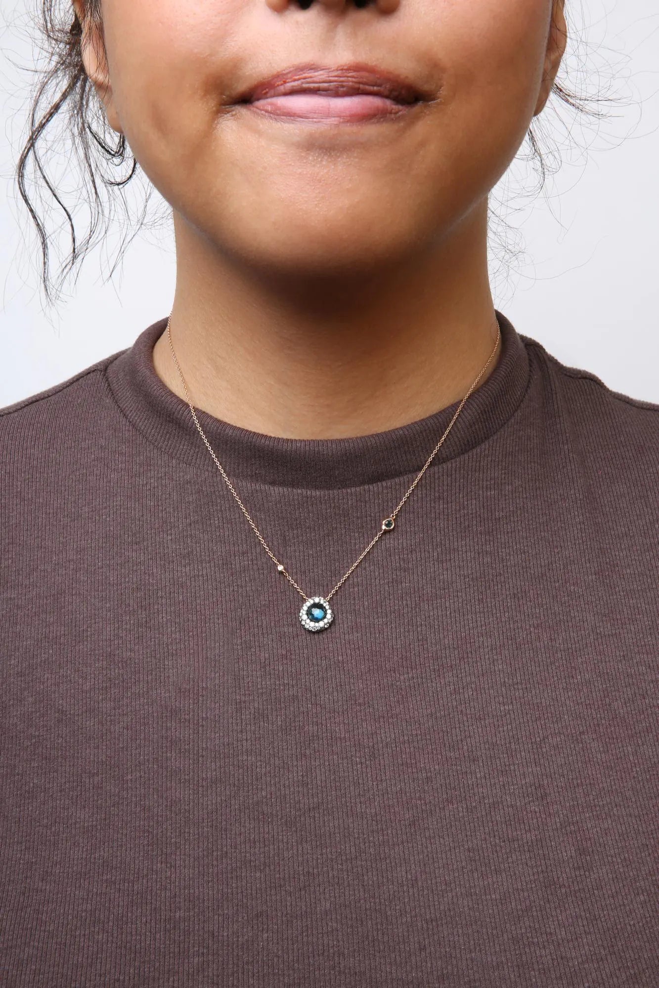 18K Rose Gold 5/8 Cttw Diamond and London Blue Topaz Gemstone Bezel - Set Cluster 18" Station Necklace (G - H Color, SI1 - SI2 Clarity) - Adjustable up to 16" - 18" | | Elegant Emulations Jewelry USA