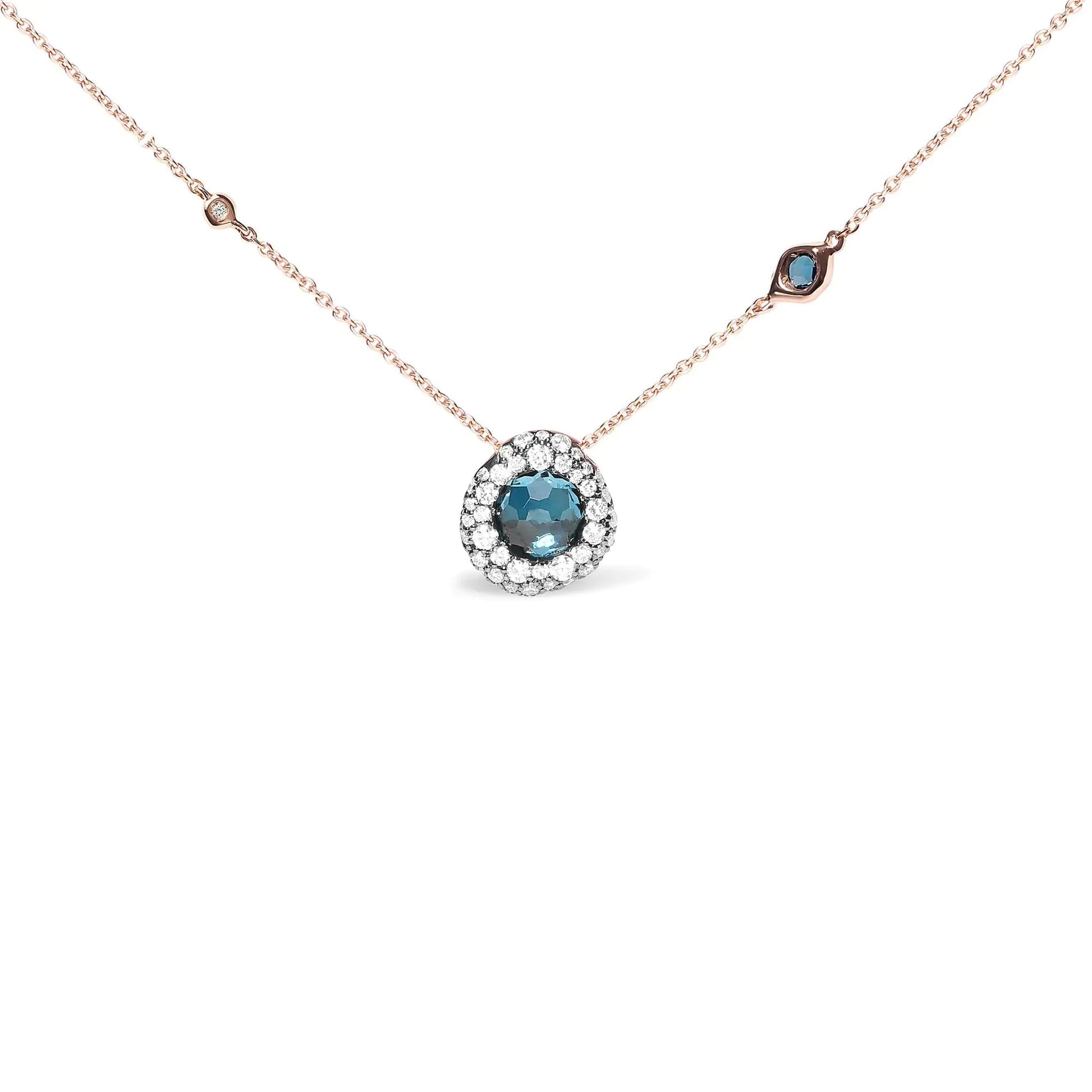 18K Rose Gold 5/8 Cttw Diamond and London Blue Topaz Gemstone Bezel - Set Cluster 18" Station Necklace (G - H Color, SI1 - SI2 Clarity) - Adjustable up to 16" - 18" | | Elegant Emulations Jewelry USA