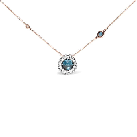 18K Rose Gold 5/8 Cttw Diamond and London Blue Topaz Gemstone Bezel - Set Cluster 18" Station Necklace (G - H Color, SI1 - SI2 Clarity) - Adjustable up to 16" - 18" | | Elegant Emulations Jewelry USA