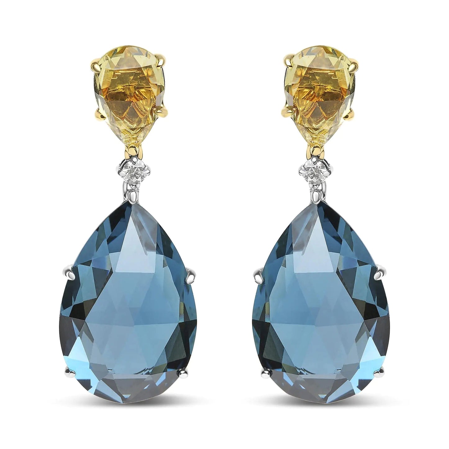 18K White and Yellow Gold 1/5 Cttw Diamond with Pear Cut Lemon Quartz and Pear Cut London Blue Topaz Gemstone Dangle Earring (G - H Color, SI1 - SI2 Clarity) | | Elegant Emulations Jewelry USA