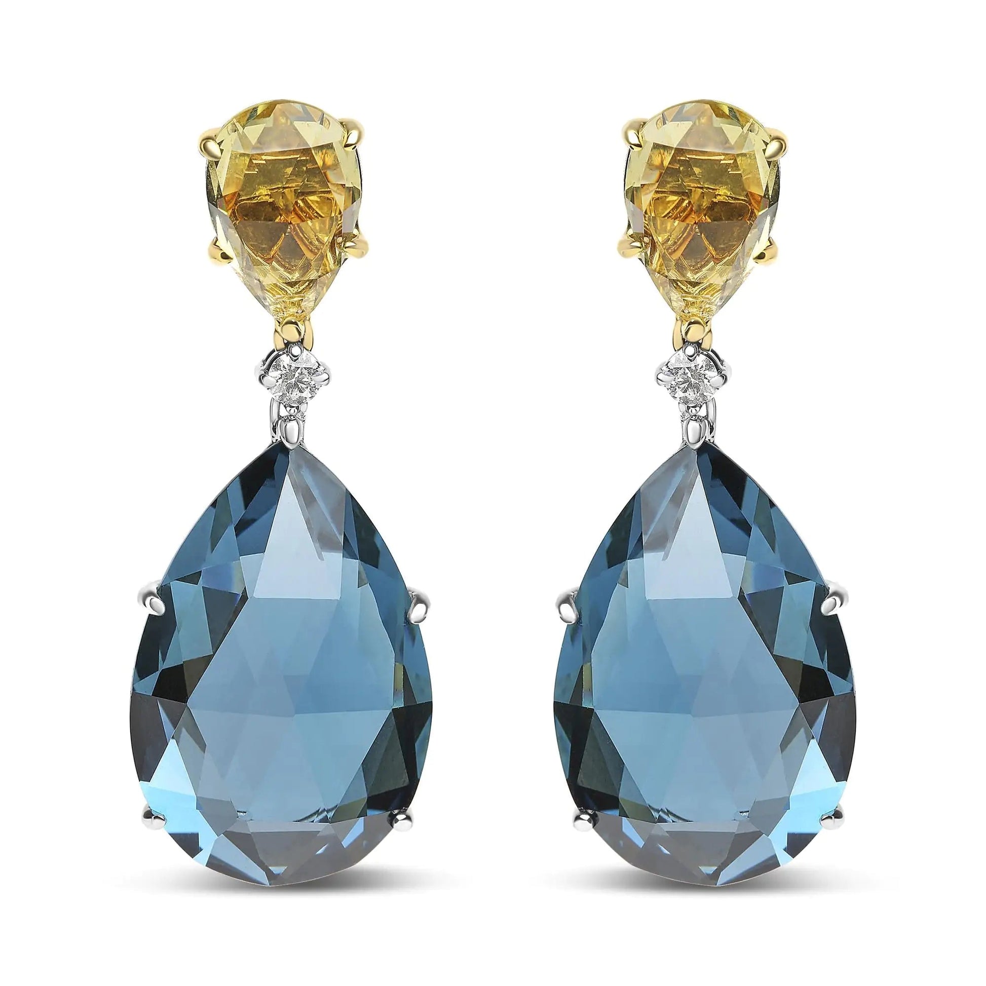 18K White and Yellow Gold 1/5 Cttw Diamond with Pear Cut Lemon Quartz and Pear Cut London Blue Topaz Gemstone Dangle Earring (G - H Color, SI1 - SI2 Clarity) | | Elegant Emulations Jewelry USA