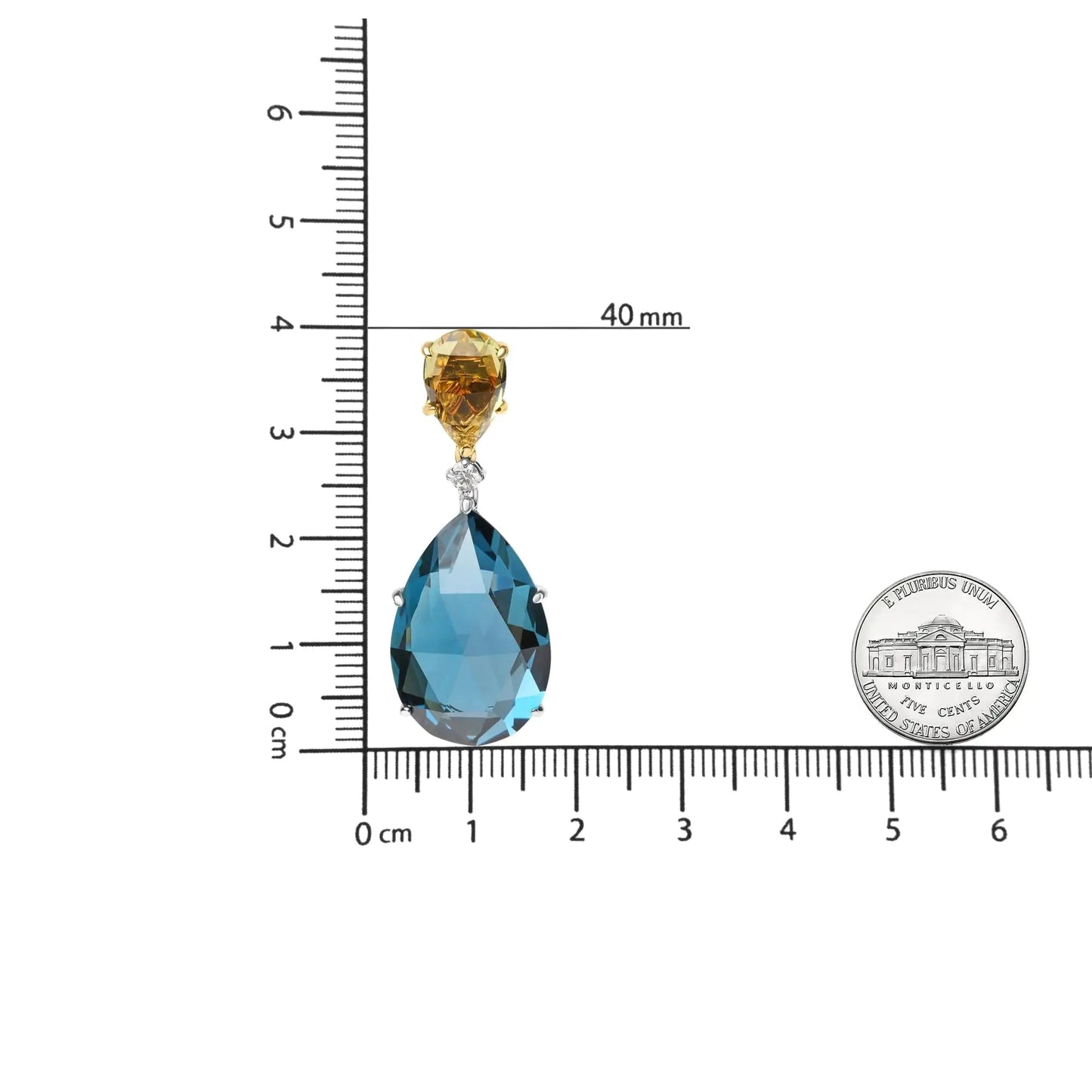 18K White and Yellow Gold 1/5 Cttw Diamond with Pear Cut Lemon Quartz and Pear Cut London Blue Topaz Gemstone Dangle Earring (G - H Color, SI1 - SI2 Clarity) | | Elegant Emulations Jewelry USA