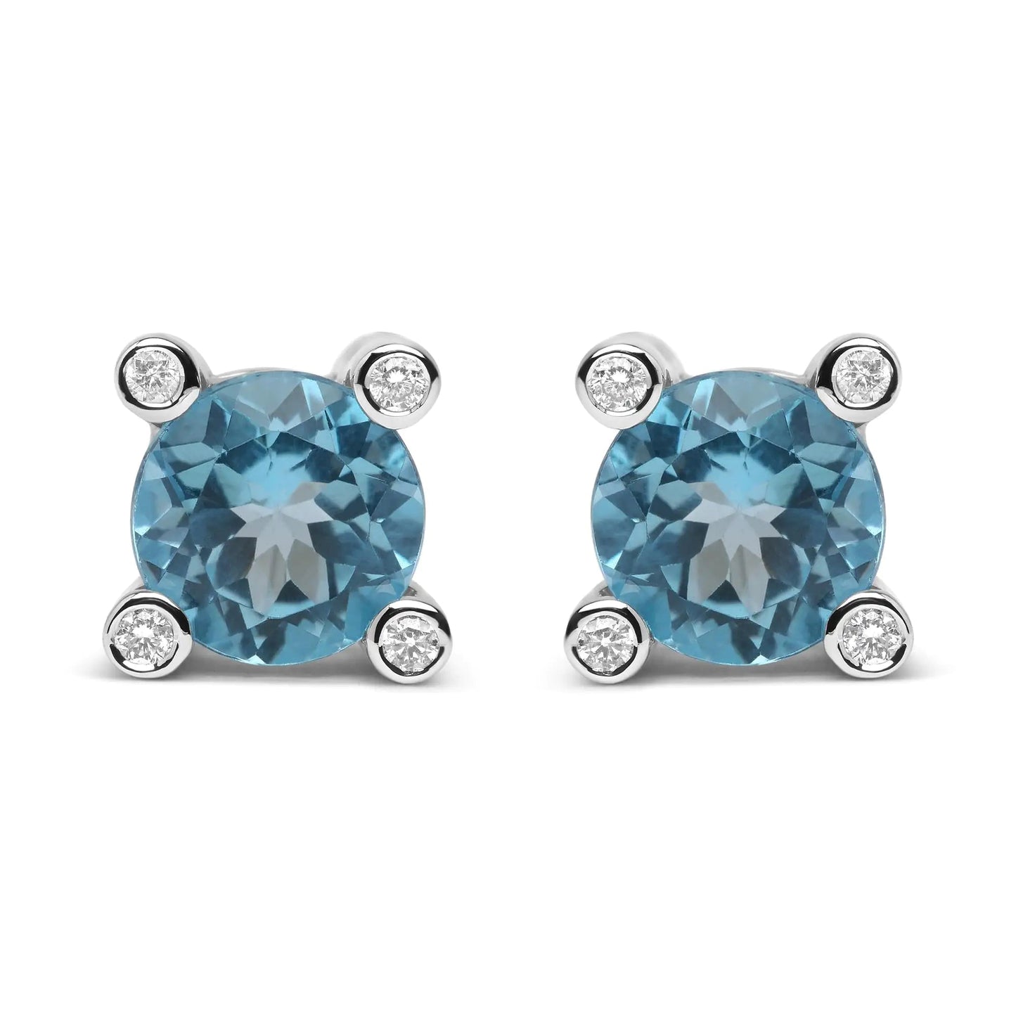 18K White Gold 1/10 Cttw Round Bezel Diamond and 10x10mm Round Sky Blue Topaz Gemstone Stud Earrings (G - H Color, I1 - I2 Clarity) | | Elegant Emulations Jewelry USA
