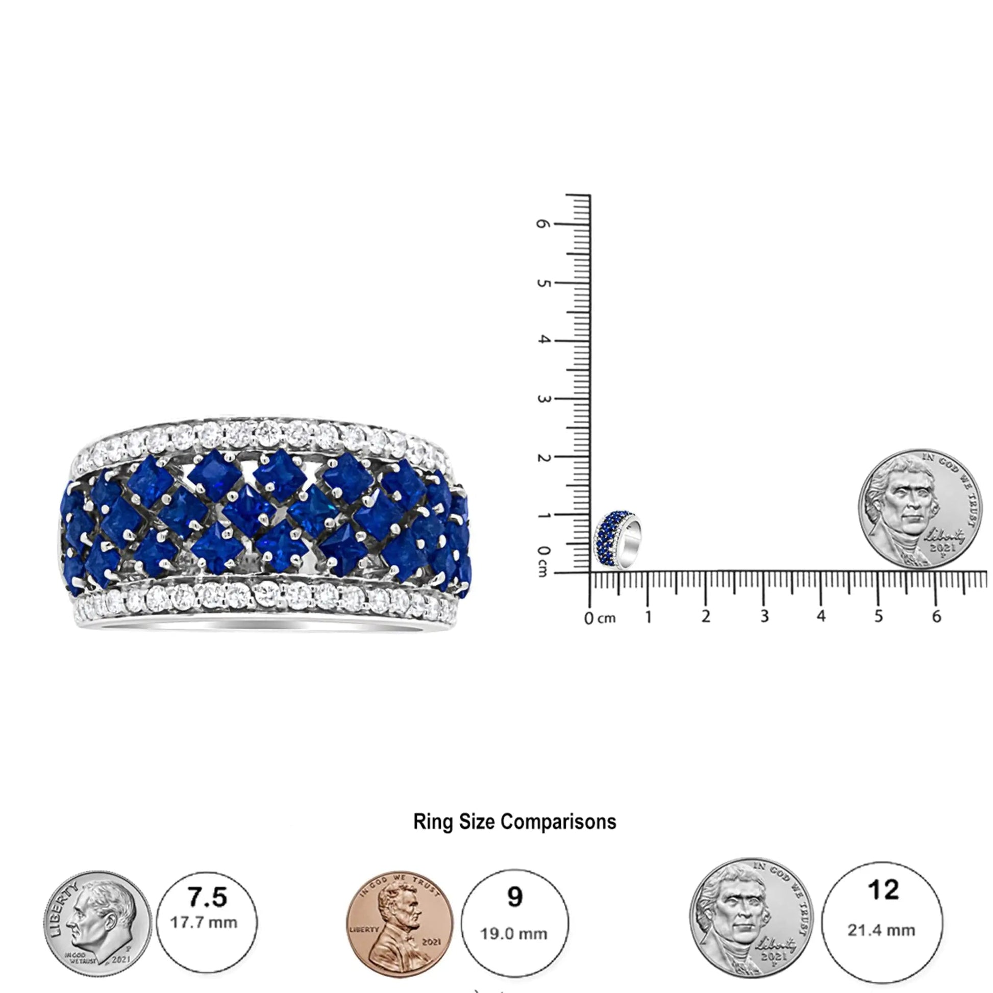18K White Gold 3/8 Cttw Diamond and 2x2mm Princess Cut Blue Sapphire Fashion Band Ring (F - G Color, VS1 - VS2 Clarity) | | Elegant Emulations Jewelry USA