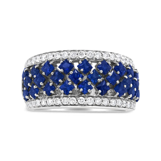 18K White Gold 3/8 Cttw Diamond and 2x2mm Princess Cut Blue Sapphire Fashion Band Ring (F - G Color, VS1 - VS2 Clarity) | | Elegant Emulations Jewelry USA
