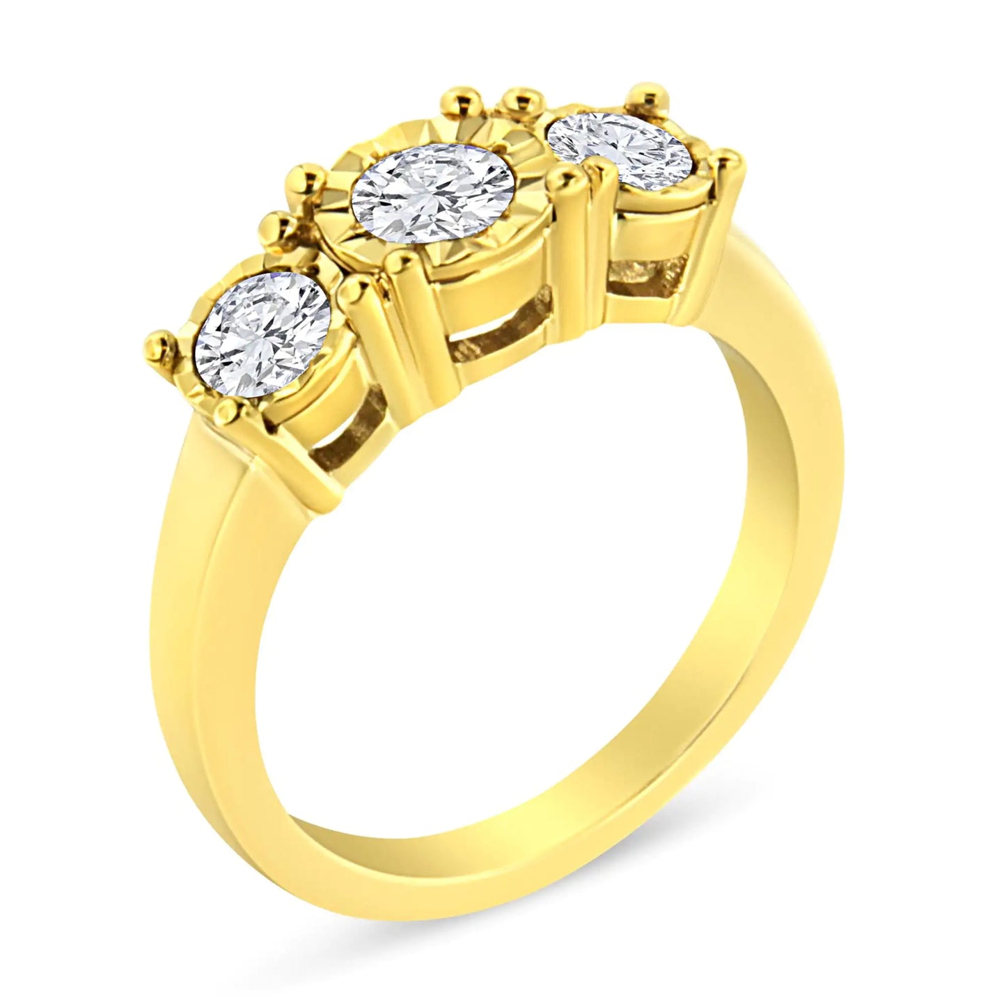 14K Gold Plated Sterling Silver 1cttw Diamond Trio Engagement Ring