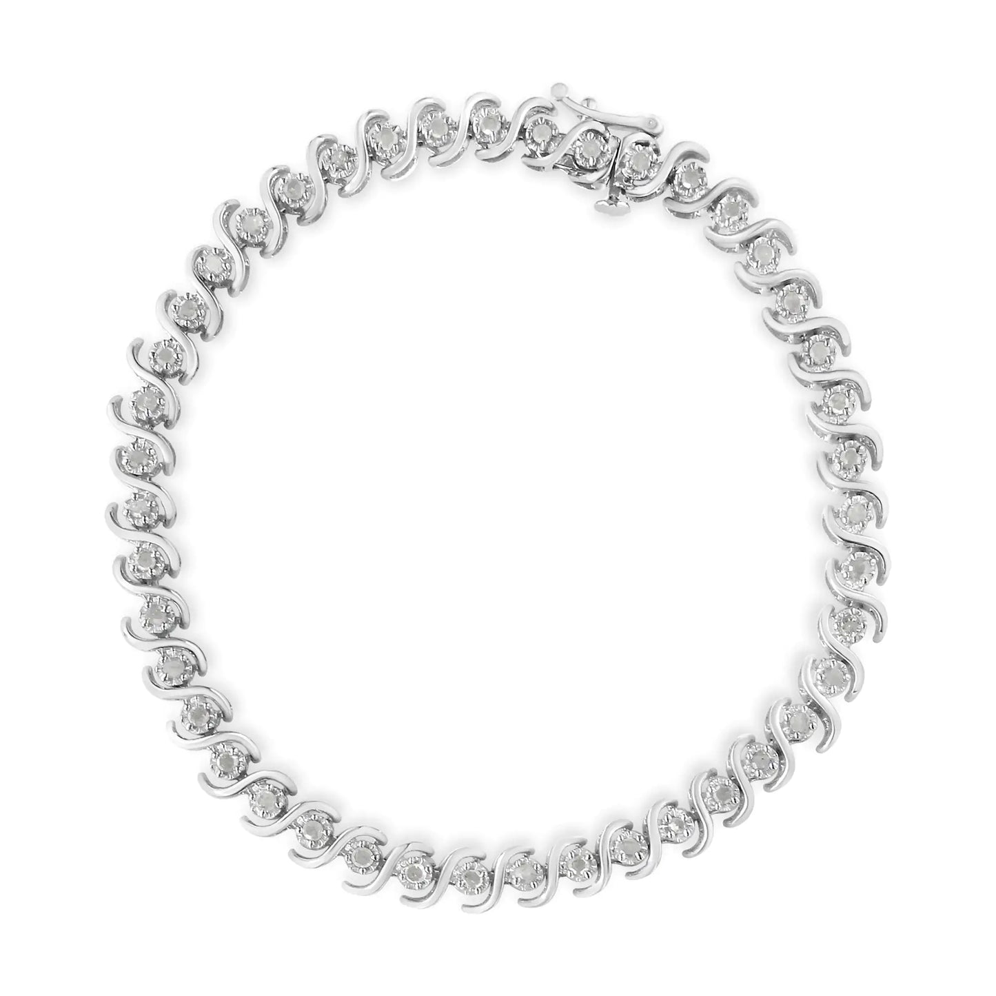 .925 Sterling Silver Round-Cut Diamond Tennis Bracelet