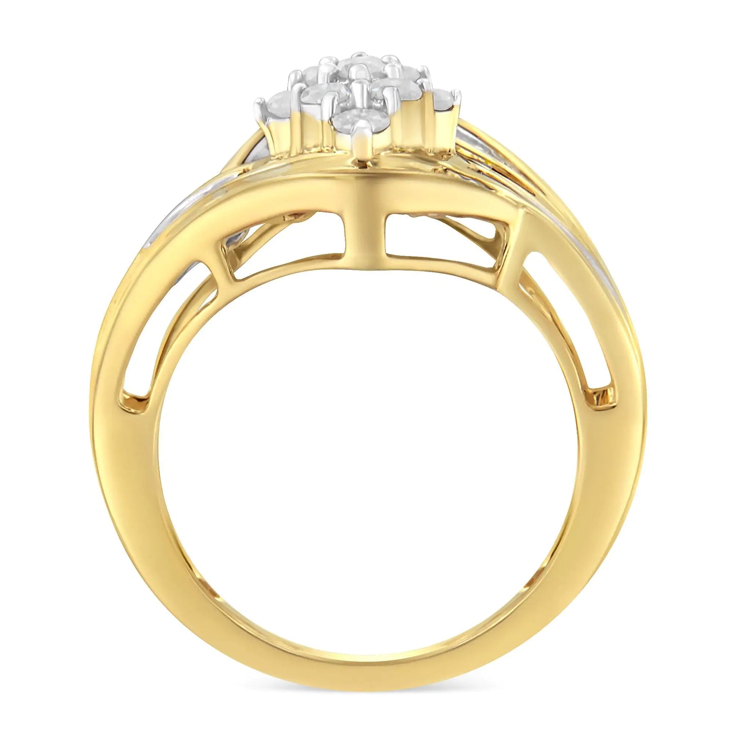 10K Yellow Gold Plated Silver Diamond Cluster Ring – 1 CT