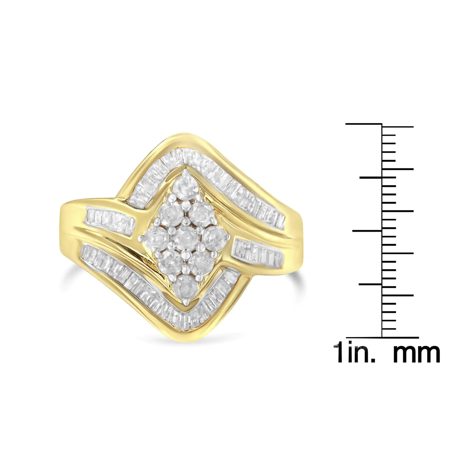 10K Yellow Gold Plated Silver Diamond Cluster Ring – 1 CT