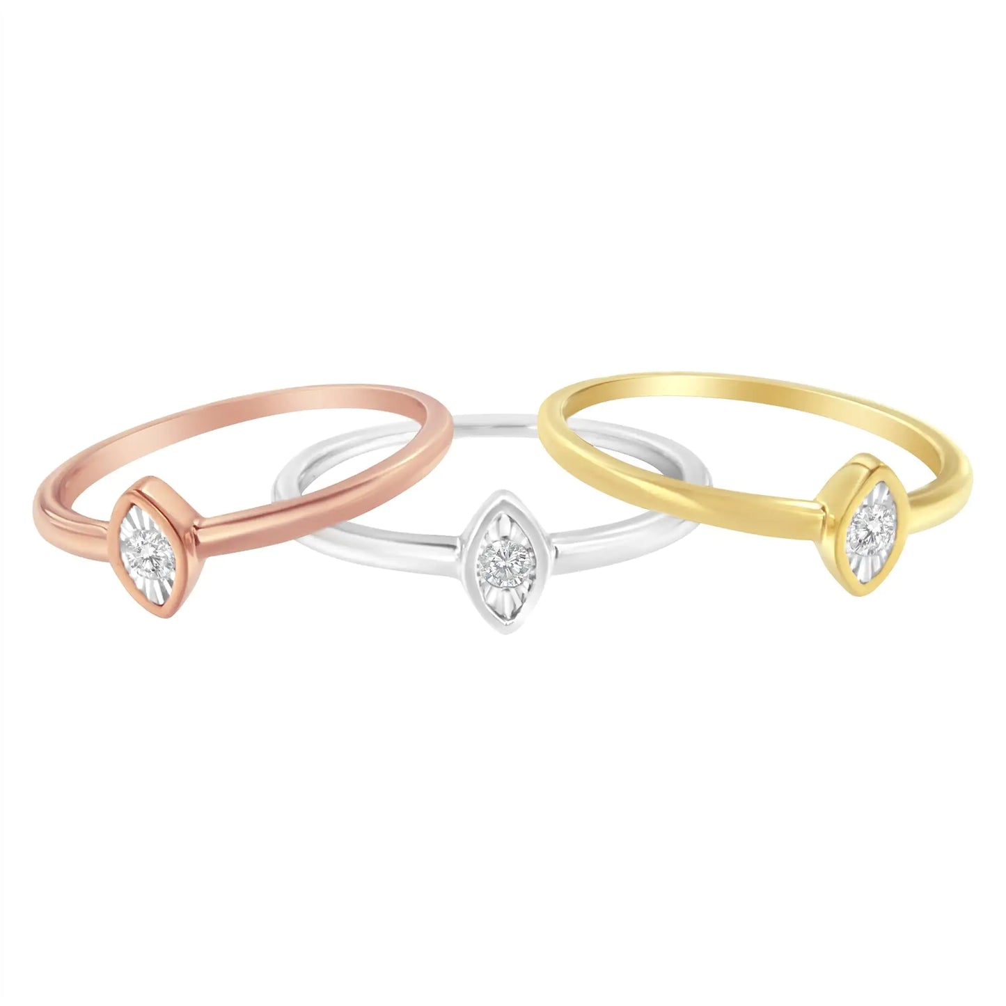 14K Gold Marquise Diamond Trio Promise Ring Set
