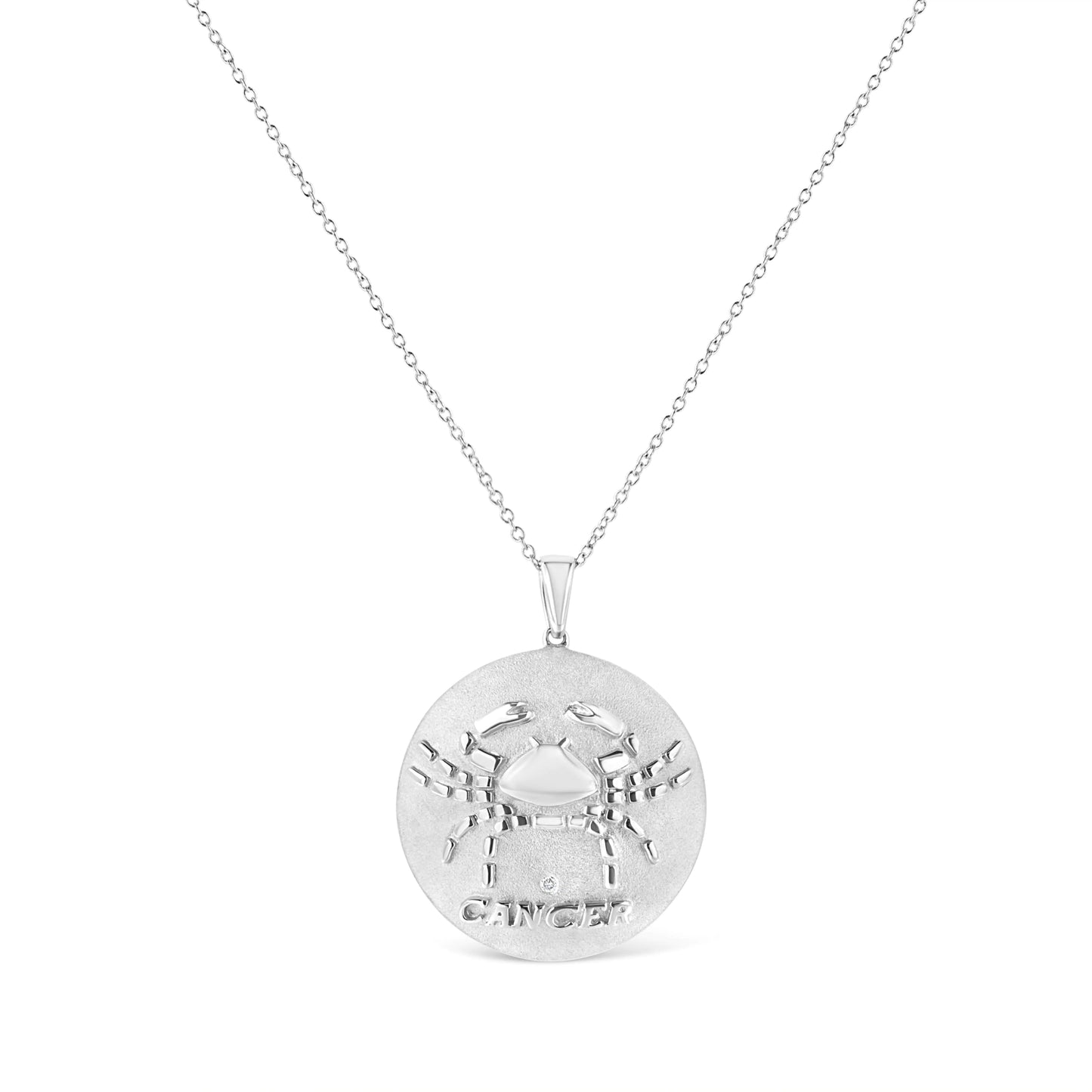 Sterling Silver Cancer Zodiac Medallion Necklace with Diamond Accent