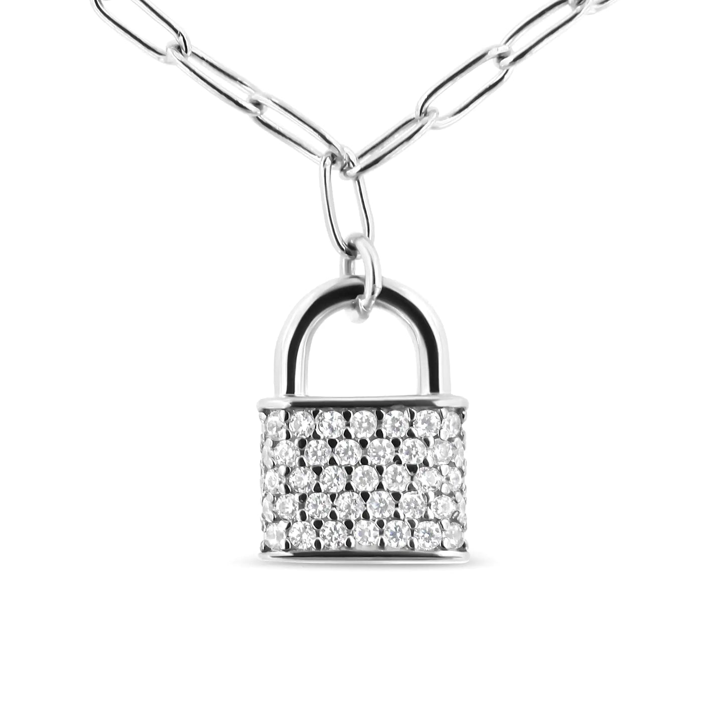 Sterling Silver Diamond Lock Necklace – Elegant Pendant for Women