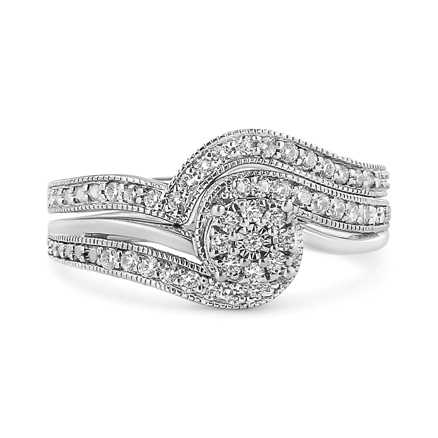 .925 Silver 1/3ct Diamond Vintage Bridal Set | Rings | Elegant Emulations Jewelry USA