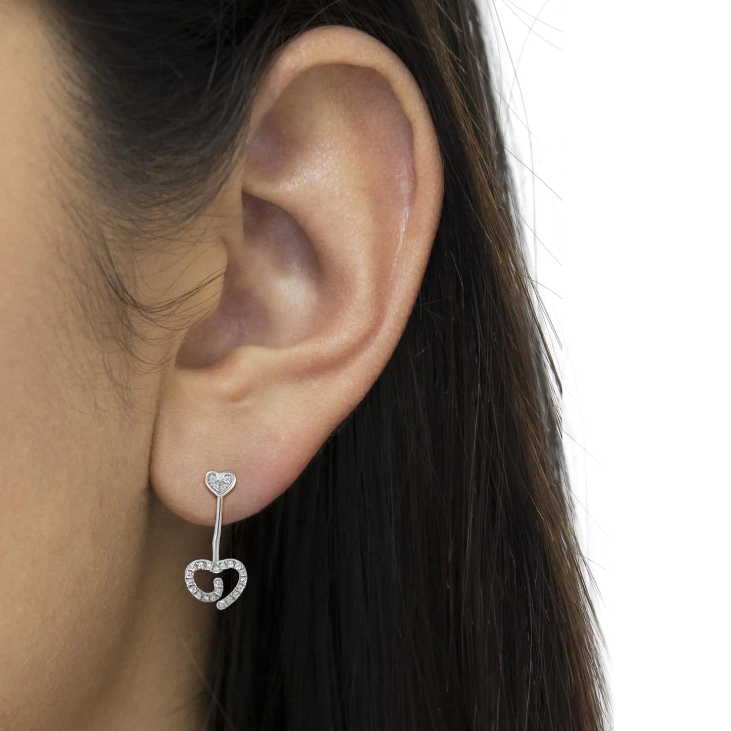 .925 Silver Diamond Heart Jacket Earrings | Earrings | Elegant Emulations Jewelry USA