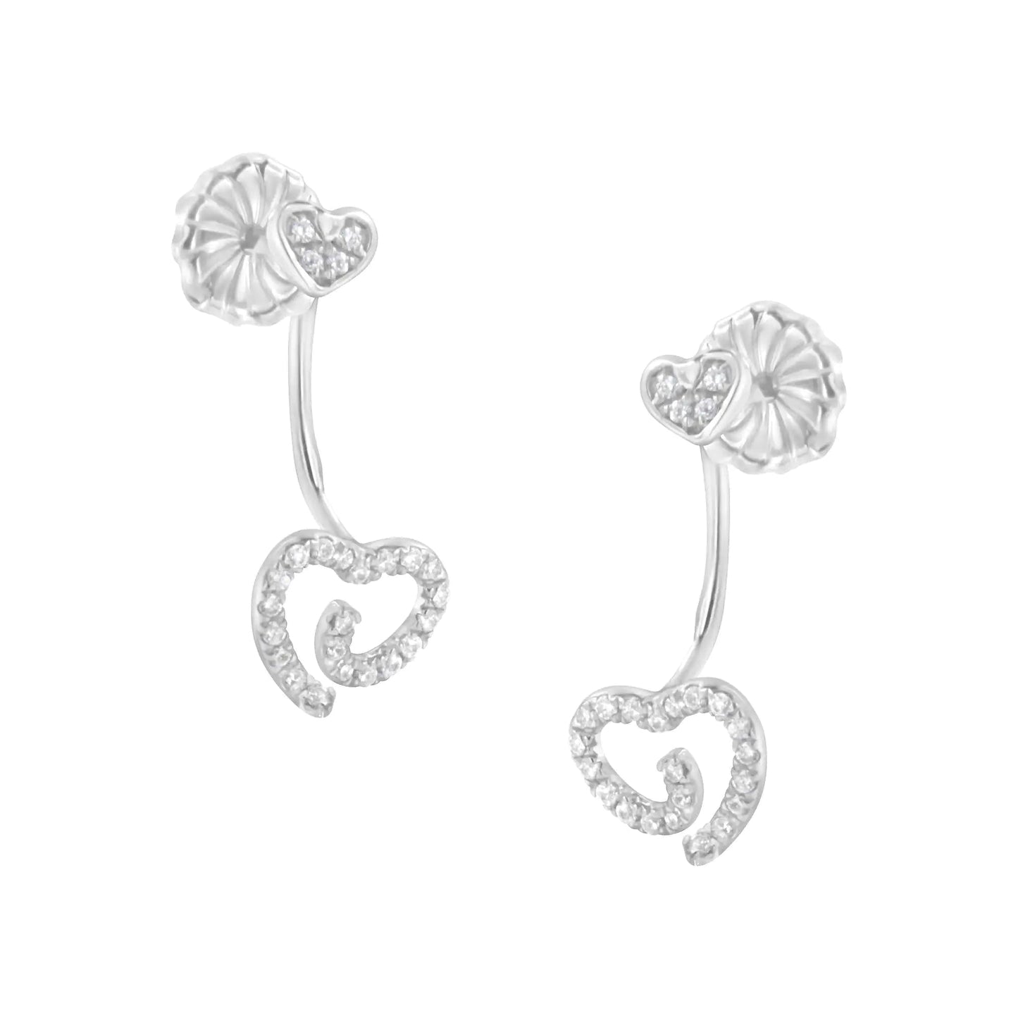 .925 Silver Diamond Heart Jacket Earrings | Earrings | Elegant Emulations Jewelry USA