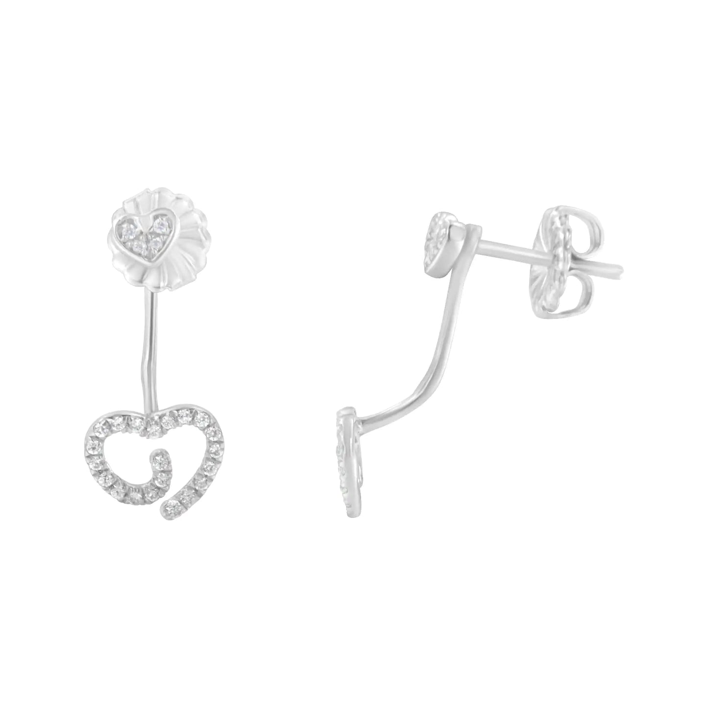 .925 Silver Diamond Heart Jacket Earrings | Earrings | Elegant Emulations Jewelry USA