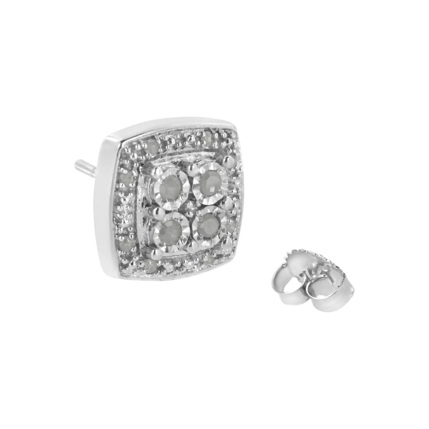 .925 Silver Diamond Square Milgrain Studs (I - J, I3) | Earrings | Elegant Emulations Jewelry USA