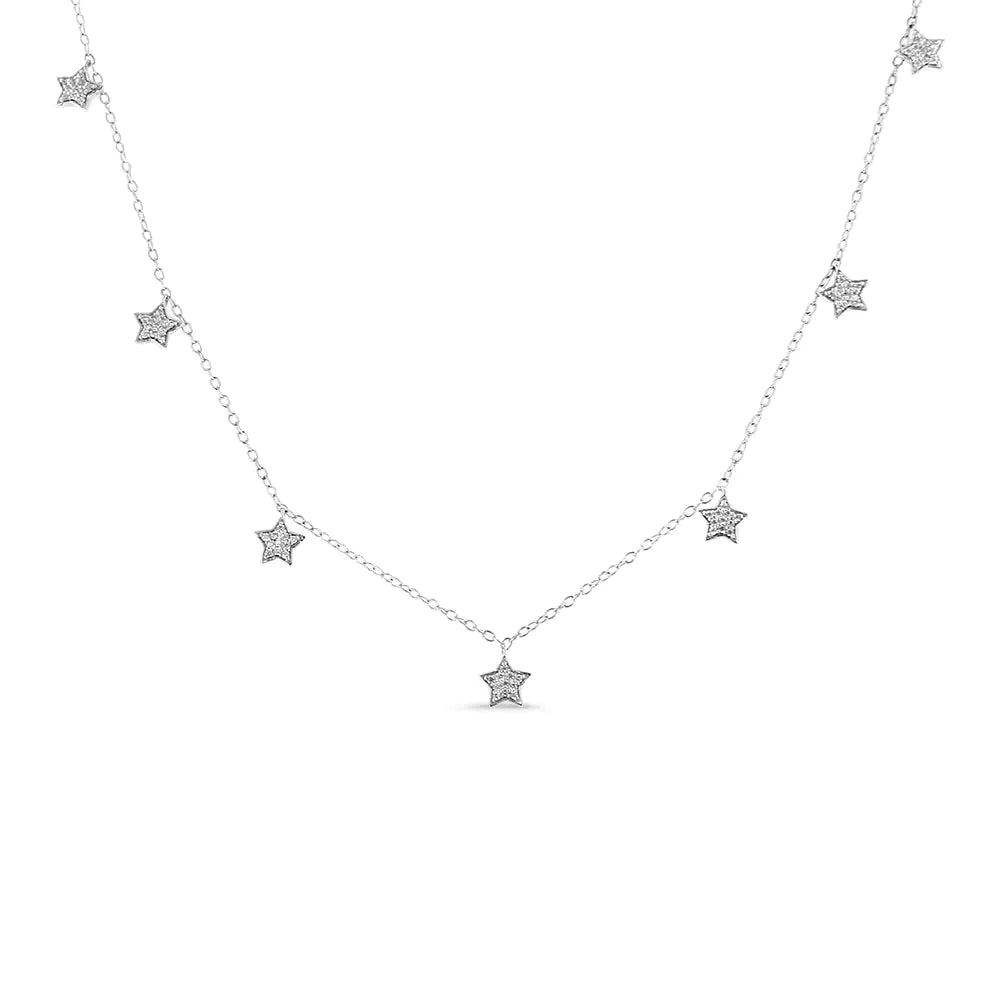 .925 Silver Starry Diamond Drop Pendant Necklace 18" | Necklace | Elegant Emulations Jewelry USA