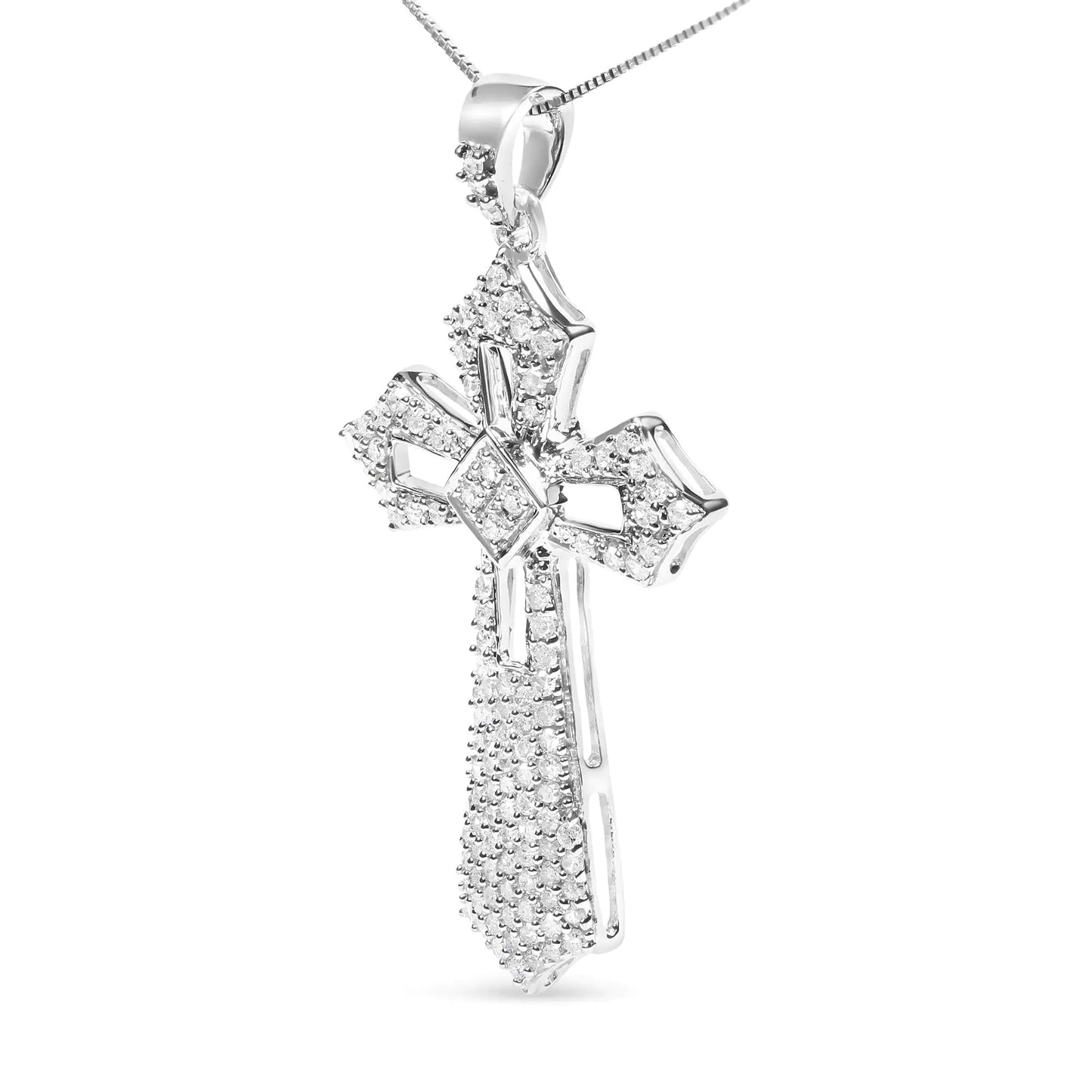 .925 Sterling Silver 1.00 Cttw Diamond Fleur De Lis Cross 18" Pendant Necklace (H - I Color, I2 - I3 Clarity) | | Elegant Emulations Jewelry USA