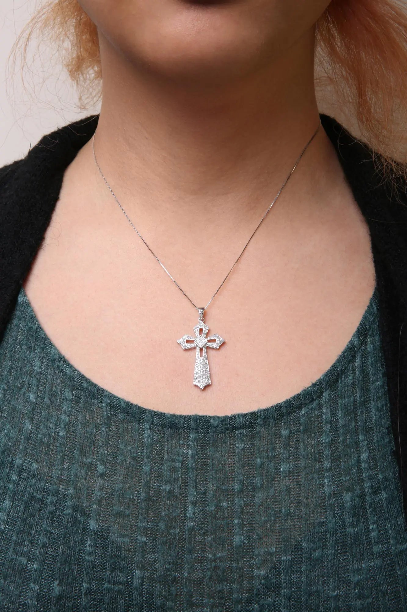 .925 Sterling Silver 1.00 Cttw Diamond Fleur De Lis Cross 18" Pendant Necklace (H - I Color, I2 - I3 Clarity) | | Elegant Emulations Jewelry USA