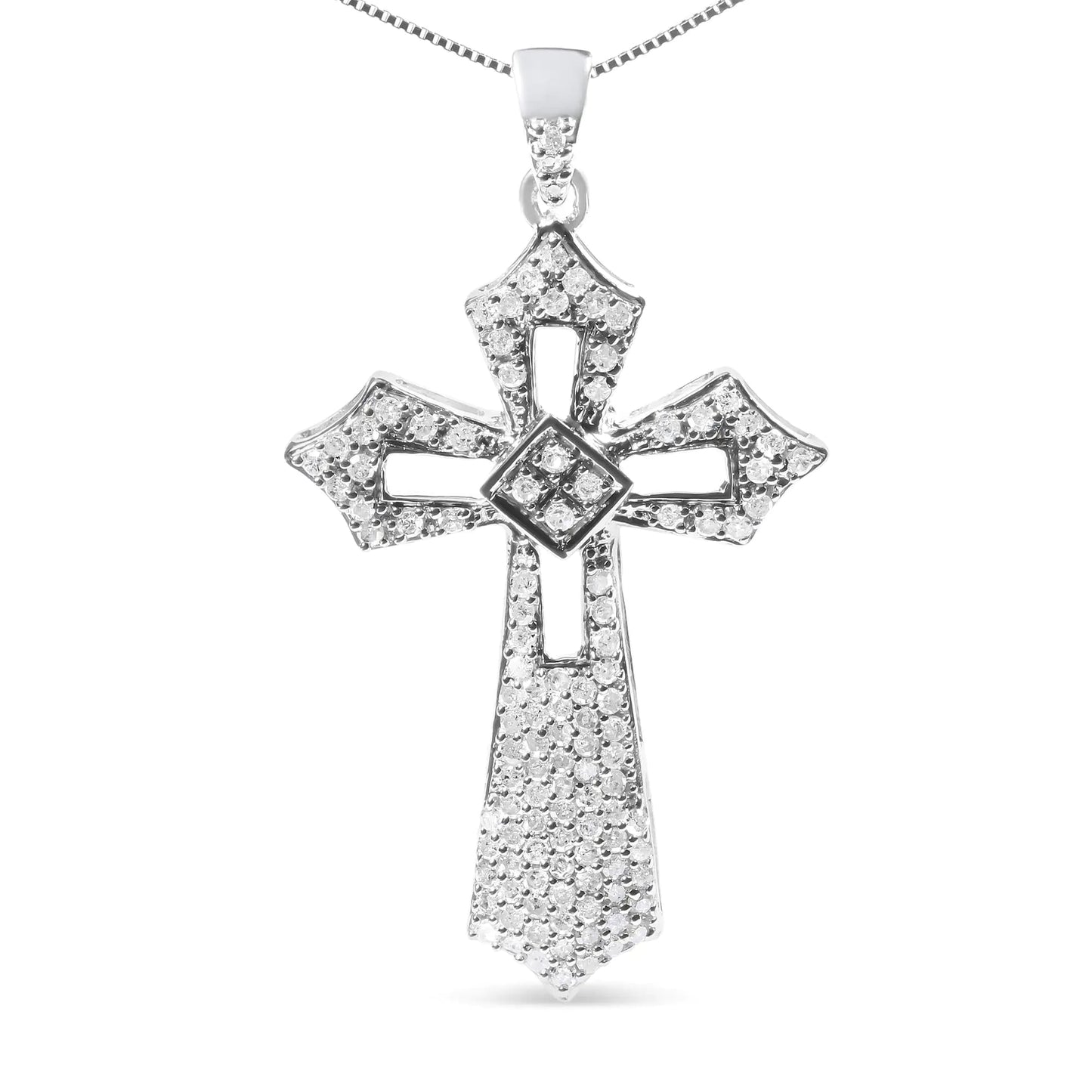 .925 Sterling Silver 1.00 Cttw Diamond Fleur De Lis Cross 18" Pendant Necklace (H - I Color, I2 - I3 Clarity) | | Elegant Emulations Jewelry USA