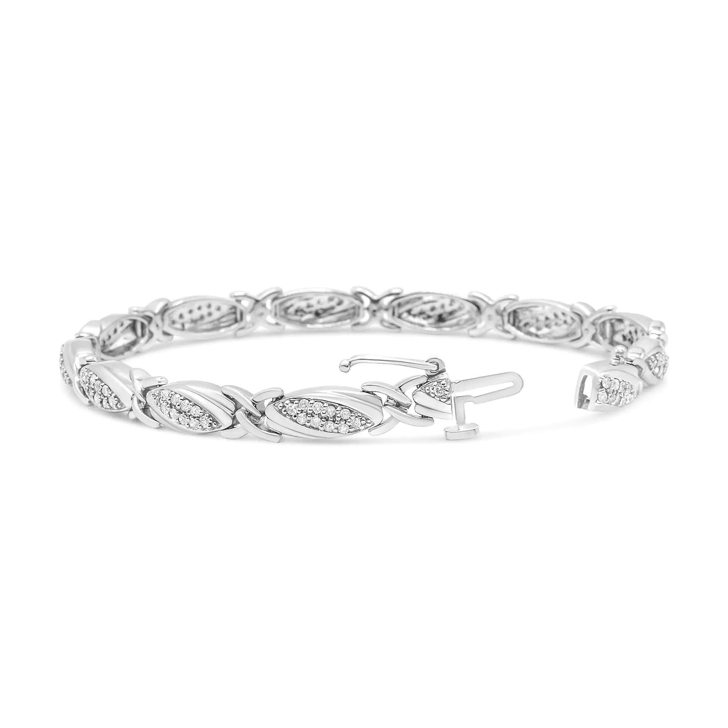 .925 Sterling Silver 1.00 Cttw Round Diamond X - Link Bracelet (I - J Color, I2 - I3 Clarity) - Size 7.25" | | Elegant Emulations Jewelry USA