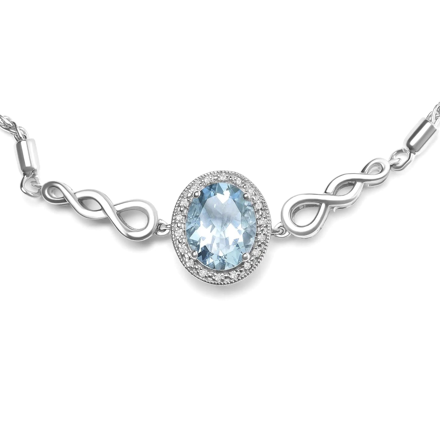 .925 Sterling Silver 10x8mm Oval Blue Topaz and Diamond Accent Lariat 4” - 10” Adjustable Bolo Bracelet (H - I Color, SI1 - SI2 Clarity) | | Elegant Emulations Jewelry USA