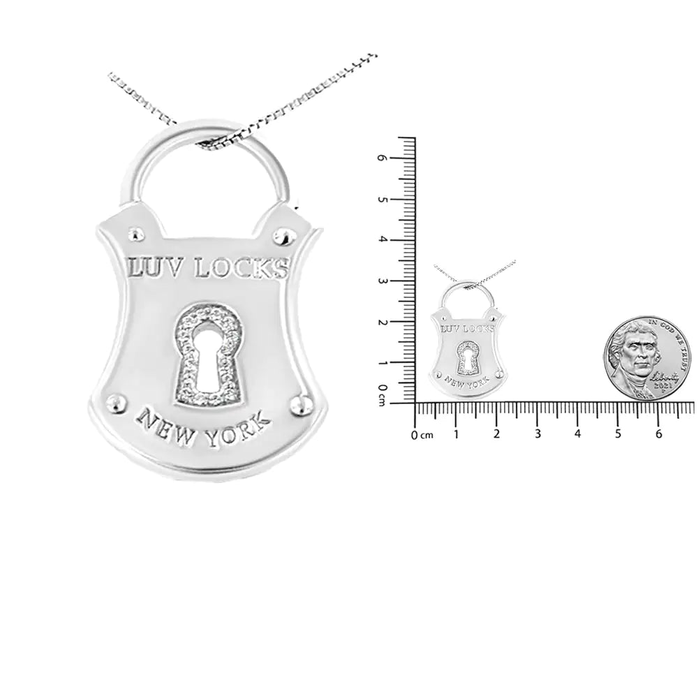 .925 Sterling Silver 1/10 Cttw Diamond Lock Pendant 18" Necklace (H - I Color, I1 - I2 Clarity) | | Elegant Emulations Jewelry USA