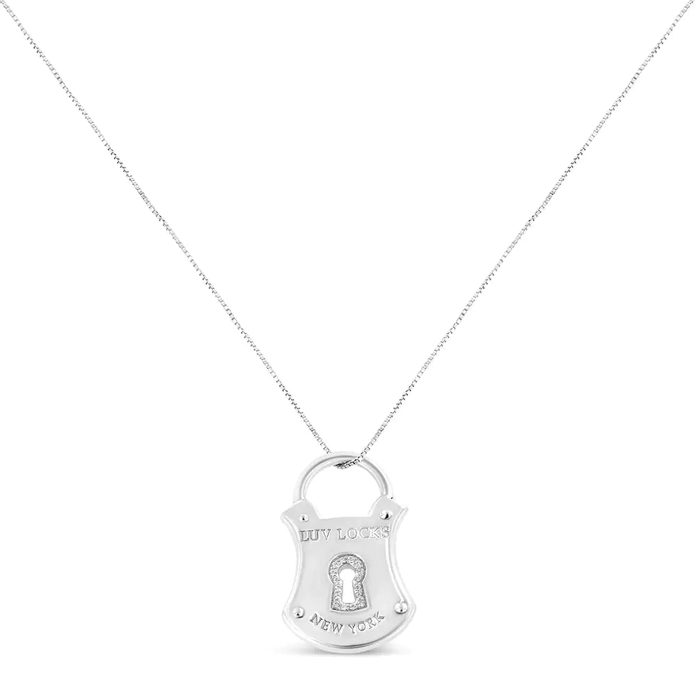 .925 Sterling Silver 1/10 Cttw Diamond Lock Pendant 18" Necklace (H - I Color, I1 - I2 Clarity) | | Elegant Emulations Jewelry USA