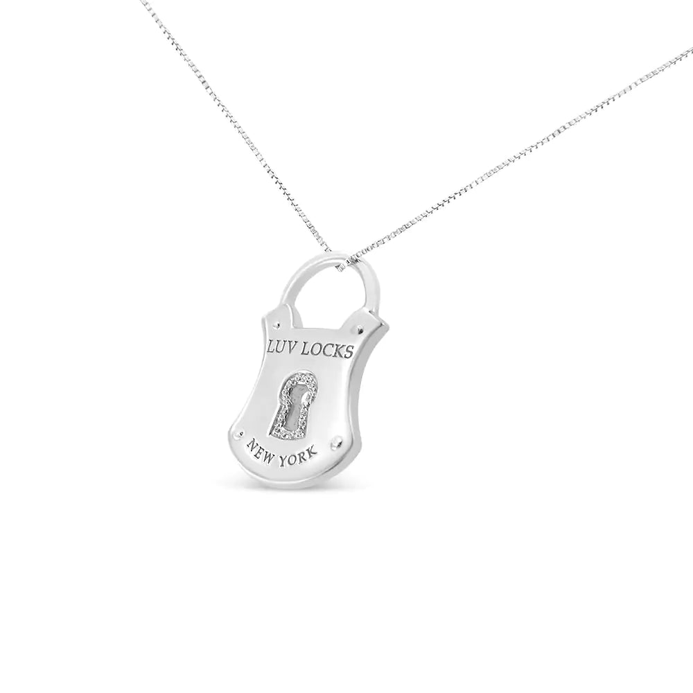 .925 Sterling Silver 1/10 Cttw Diamond Lock Pendant 18" Necklace (H - I Color, I1 - I2 Clarity) | | Elegant Emulations Jewelry USA