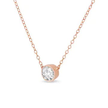 .925 Sterling Silver 1/2 Cttw Diamond Bezel 18" Pendant Necklace (I - J Color, I2 - I3 Clarity) | Necklace | Elegant Emulations Jewelry USA
