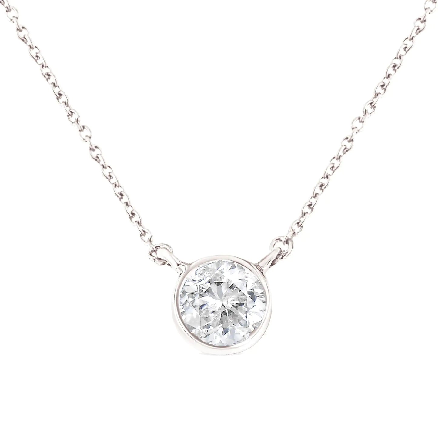 .925 Sterling Silver 1/2 Cttw Diamond Bezel 18" Pendant Necklace (I - J Color, I2 - I3 Clarity) | Necklace | Elegant Emulations Jewelry USA