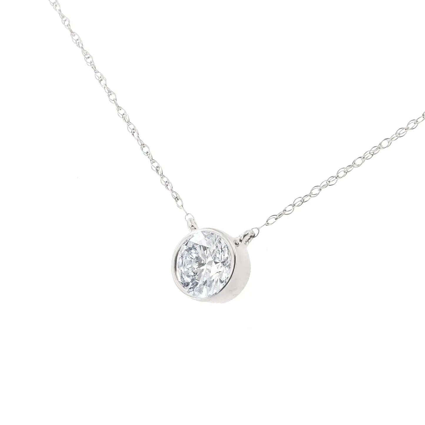 .925 Sterling Silver 1/2 Cttw Diamond Bezel 18" Pendant Necklace (I - J Color, I2 - I3 Clarity) | Necklace | Elegant Emulations Jewelry USA