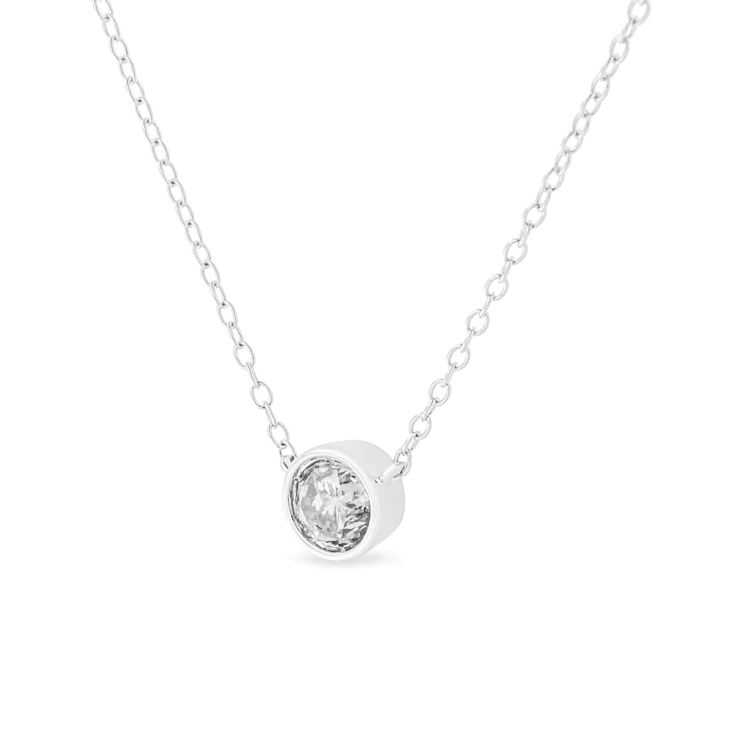 .925 Sterling Silver 1/2 Cttw Diamond Bezel 18" Pendant Necklace (I - J Color, I2 - I3 Clarity) | Necklace | Elegant Emulations Jewelry USA