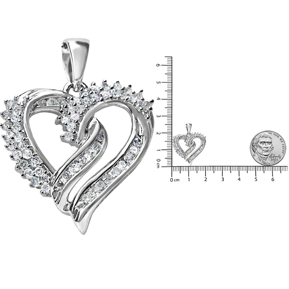 .925 Sterling Silver 1/2 Cttw Diamond Double Row Openwork Heart Pendant 18" Necklace (I - J Color, I3 Clarity) | | Elegant Emulations Jewelry USA
