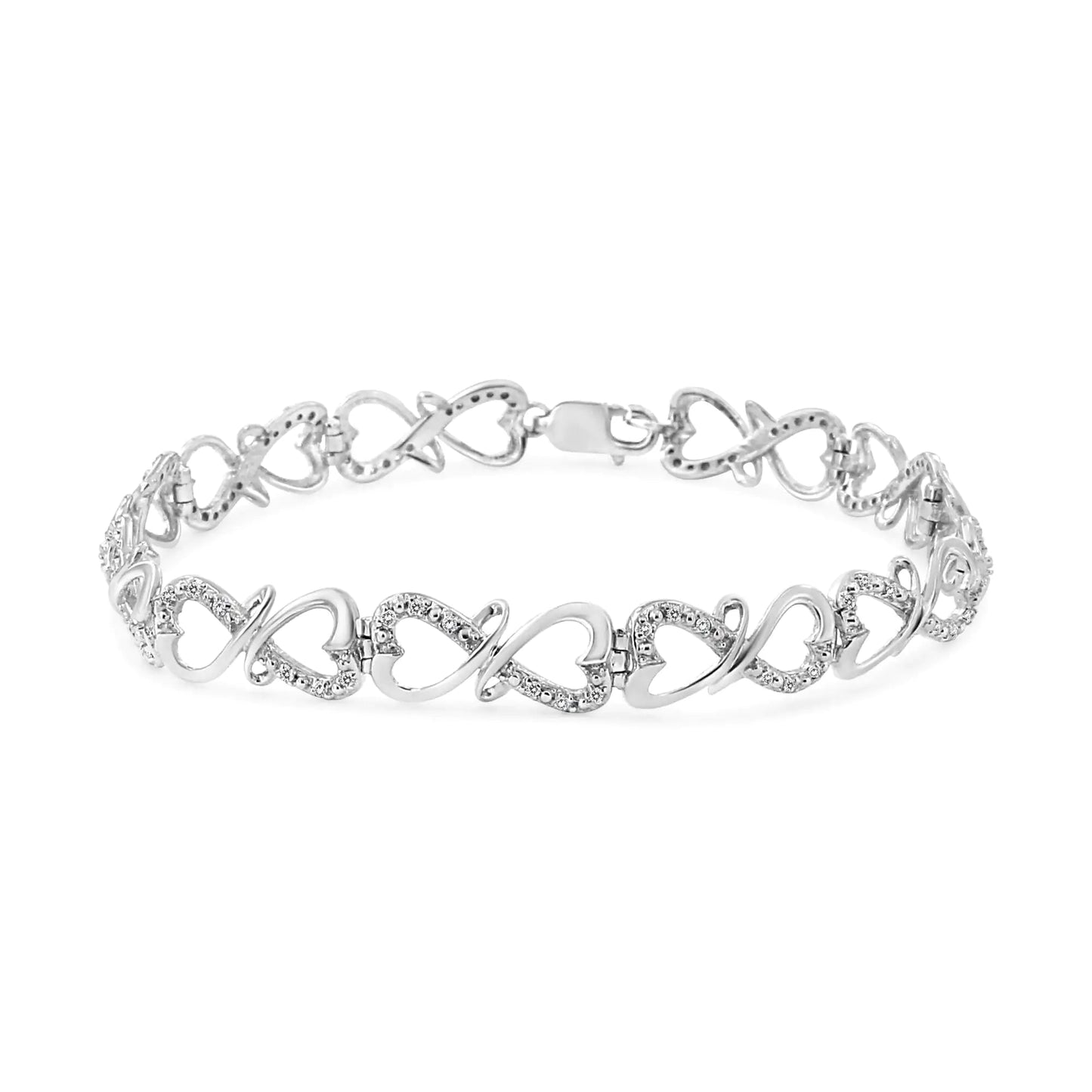 .925 Sterling Silver 1/3 Ct Round - Cut Diamond Double Heart Infinity Link 7.25" Bracelet (H - I Color, I3 Clarity) | Bracelets | Elegant Emulations Jewelry USA