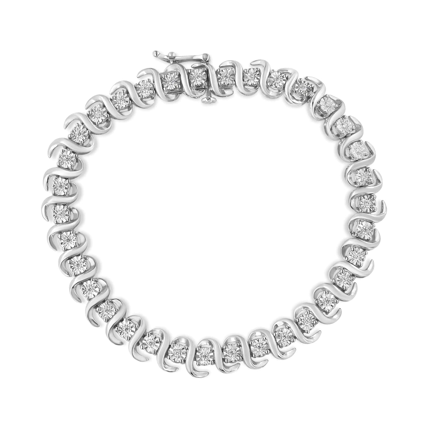 .925 Sterling Silver 1/3 Cttw Miracle - Set Diamond "S" Link Tennis Bracelet (I - J Color, I3 Clarity) - Size 7.25" | | Elegant Emulations Jewelry USA