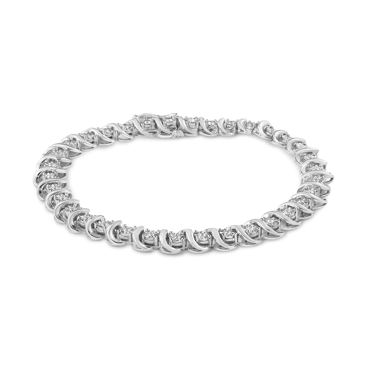 .925 Sterling Silver 1/3 Cttw Miracle - Set Diamond "S" Link Tennis Bracelet (I - J Color, I3 Clarity) - Size 7.25" | | Elegant Emulations Jewelry USA