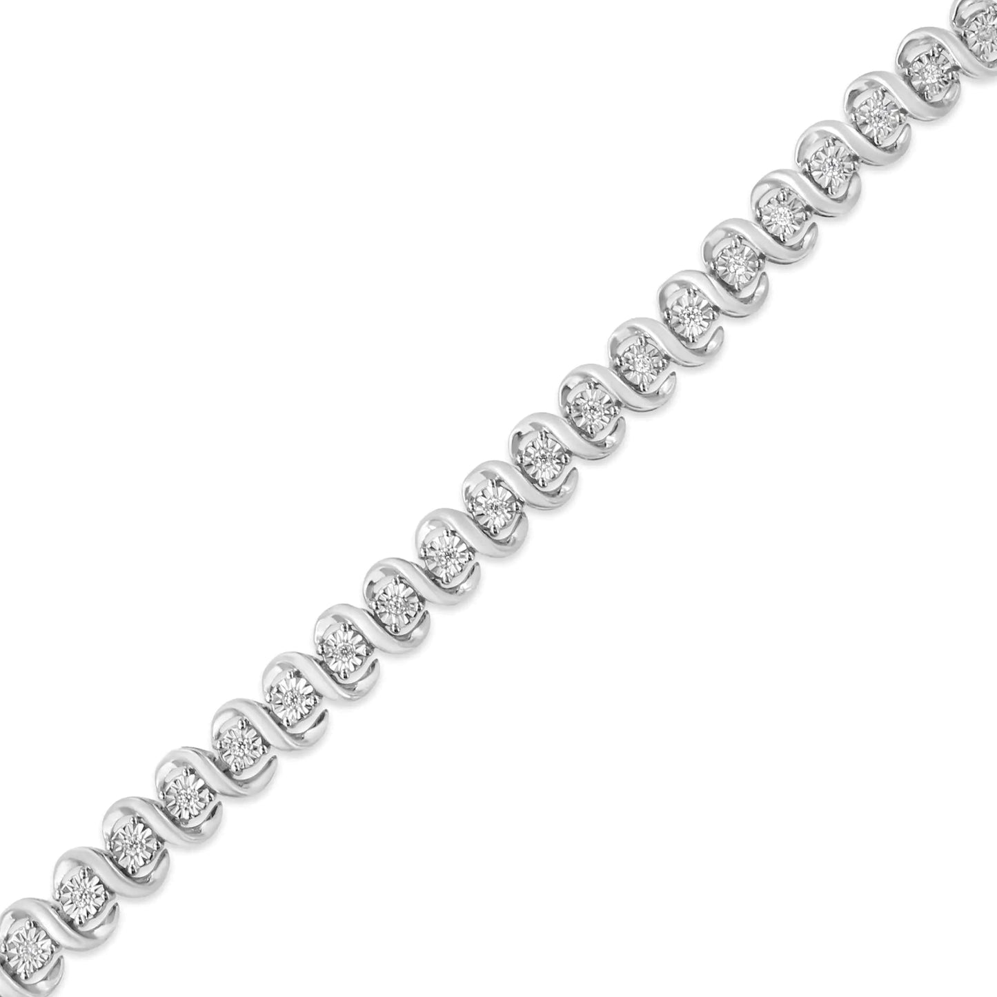 .925 Sterling Silver 1/3 Cttw Miracle - Set Diamond "S" Link Tennis Bracelet (I - J Color, I3 Clarity) - Size 7.25" | | Elegant Emulations Jewelry USA