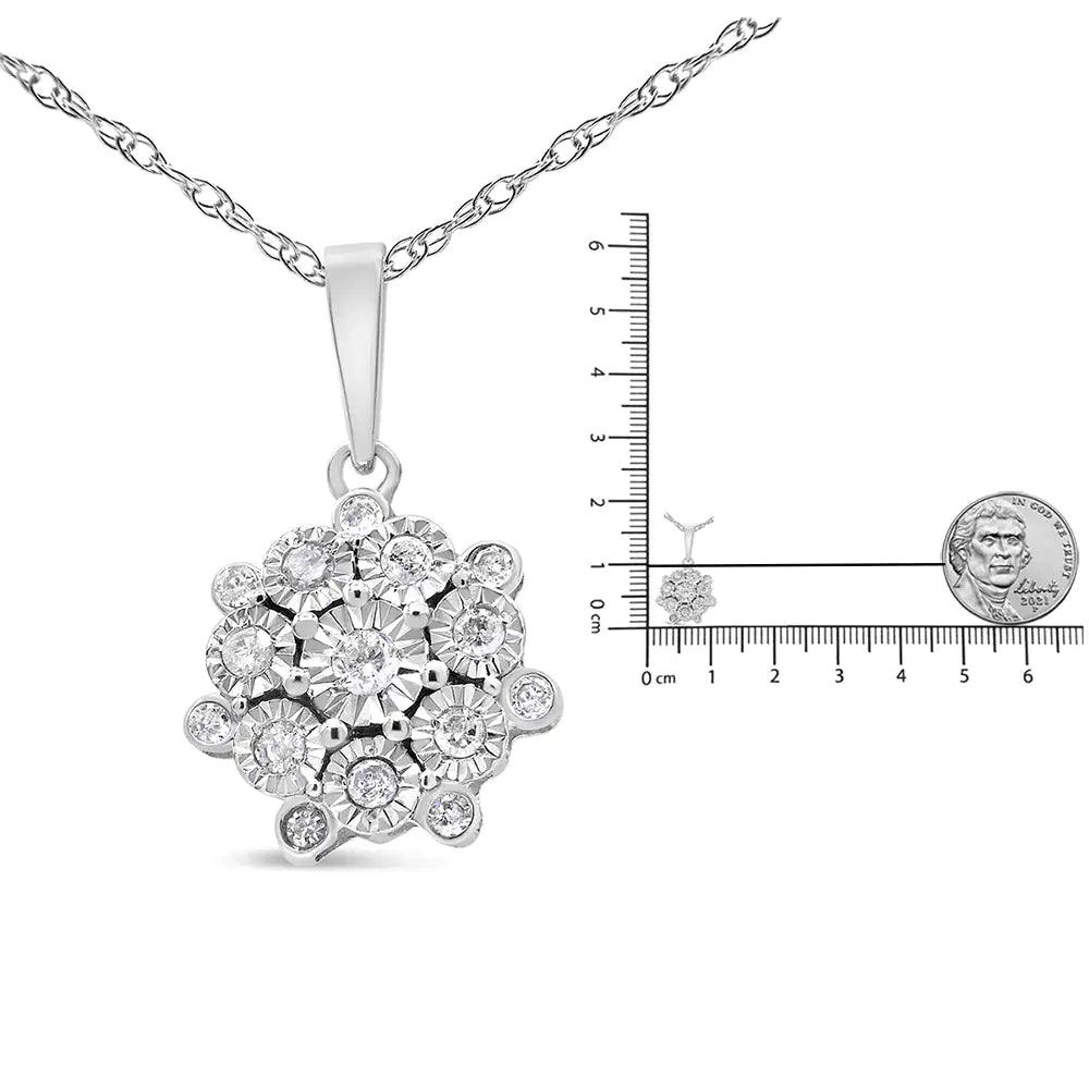 .925 Sterling Silver 1/4 Cttw Miracle Set Diamond Floral Cluster 18" Pendant Necklace for Women (I - J Color, I1 - I2 Clarity) | | Elegant Emulations Jewelry USA