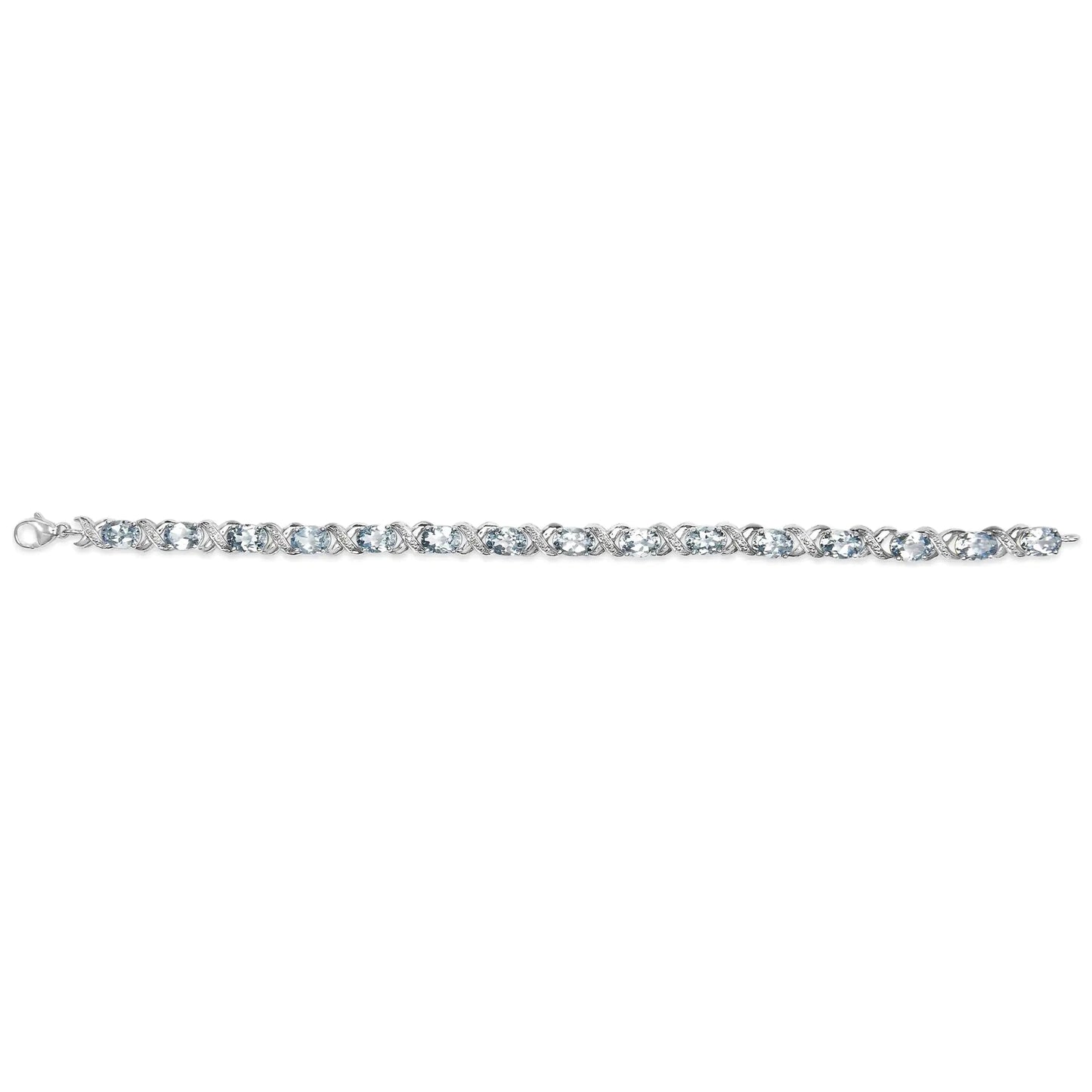 .925 Sterling Silver 16.0 Cttw Oval Blue Topaz and Diamond Accent Tennis X Link Bracelet (I - J Color, I1 - I2 Clarity) - Size 7" Inch | | Elegant Emulations Jewelry USA