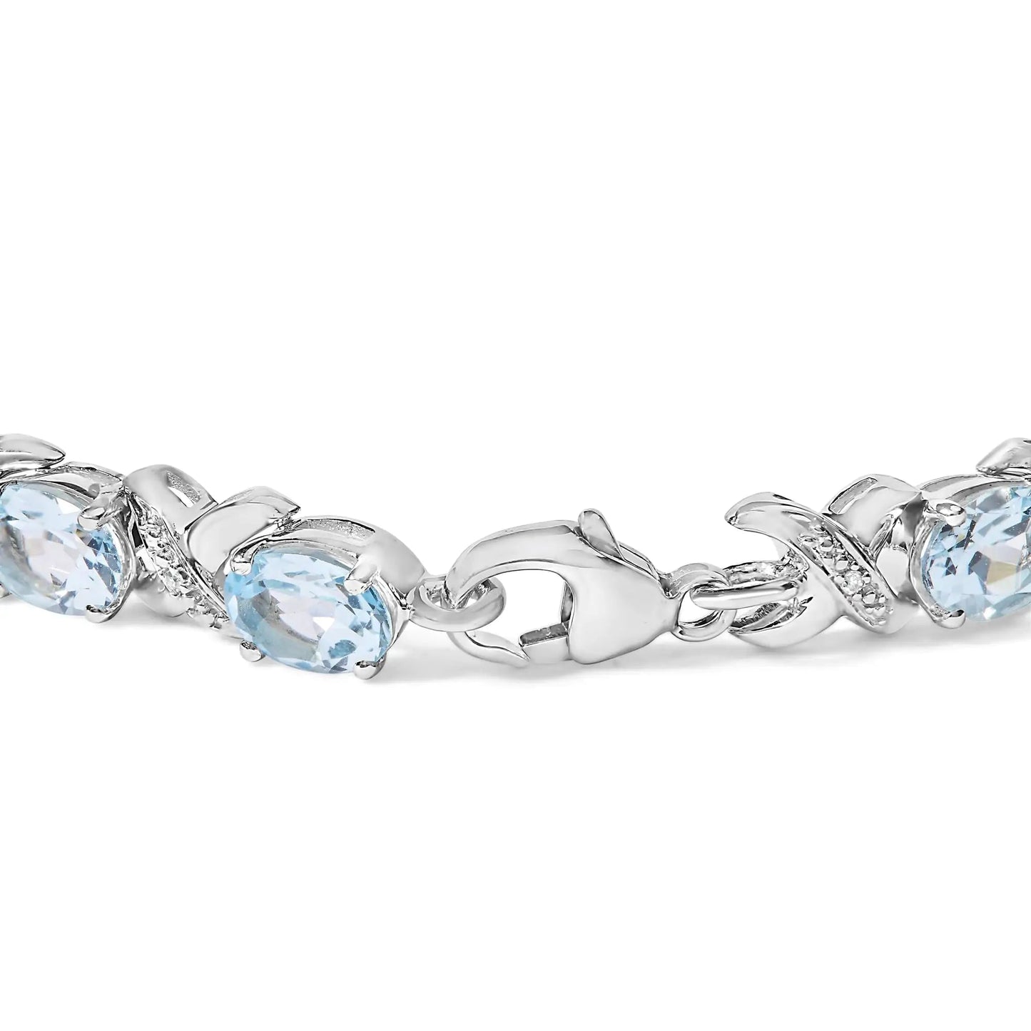.925 Sterling Silver 16.0 Cttw Oval Blue Topaz and Diamond Accent Tennis X Link Bracelet (I - J Color, I1 - I2 Clarity) - Size 7" Inch | | Elegant Emulations Jewelry USA