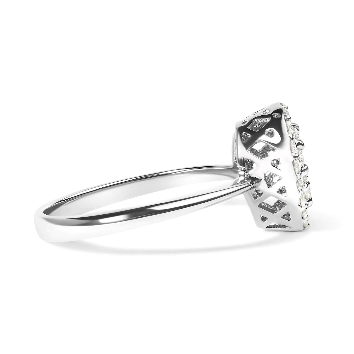 .925 Sterling Silver 3/8 Cttw Lab Grown Diamond Cluster and Halo Pear Promise Ring (G - H Color, VS2 - SI1 Clarity) - Size 7 | | Elegant Emulations Jewelry USA